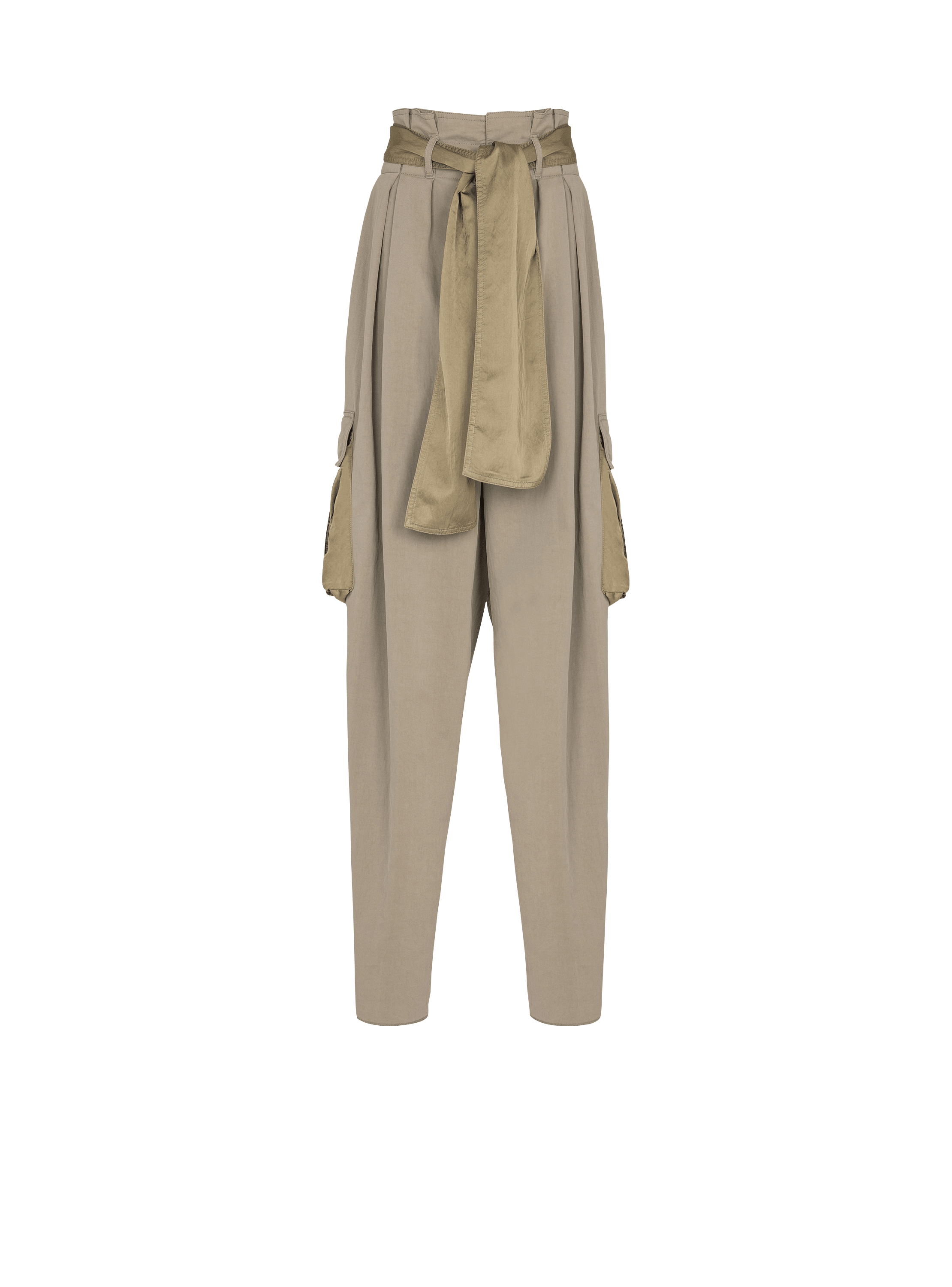 Cotton twill high-waisted trousers