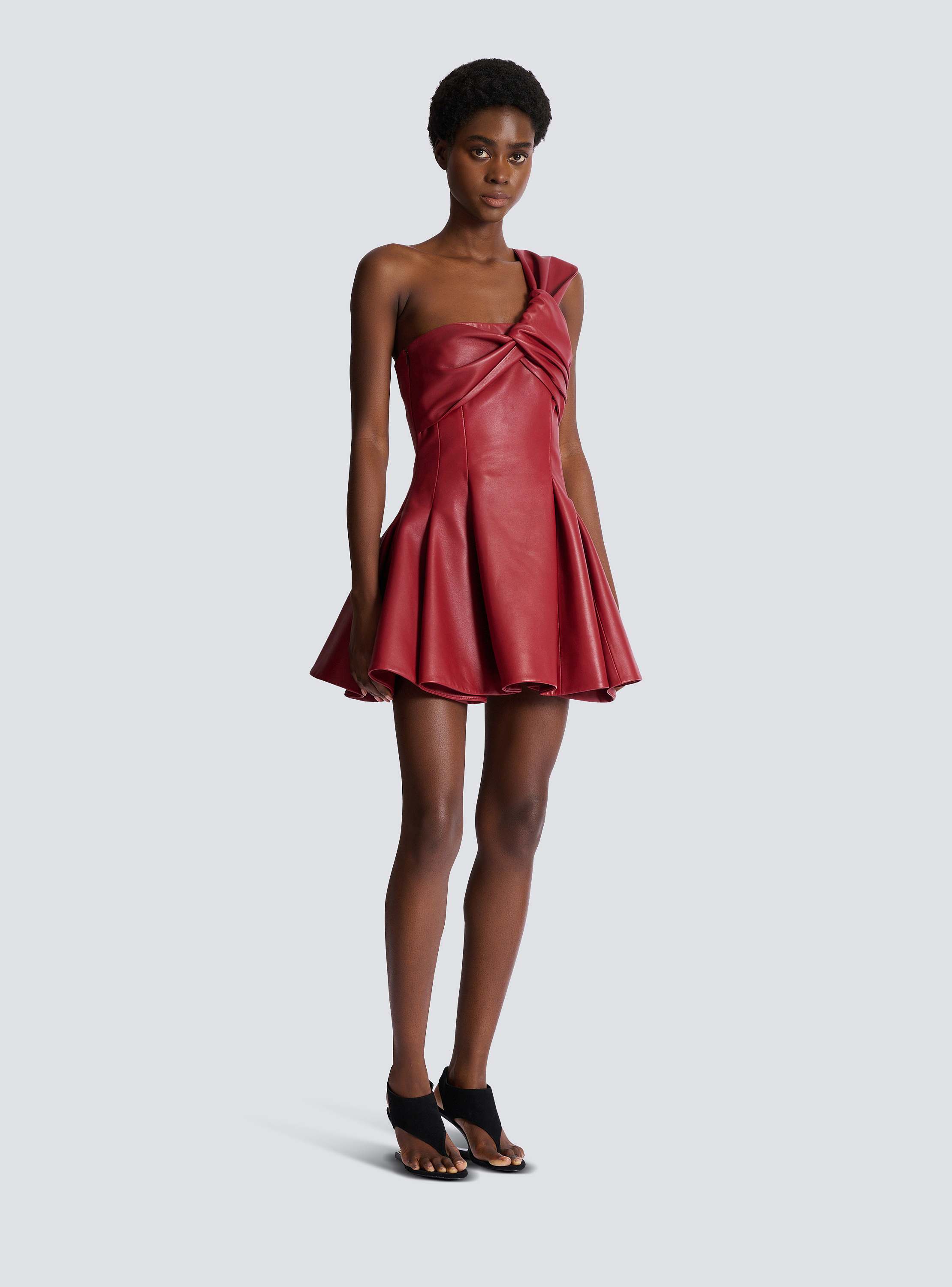 Smooth leather one-shoulder dress