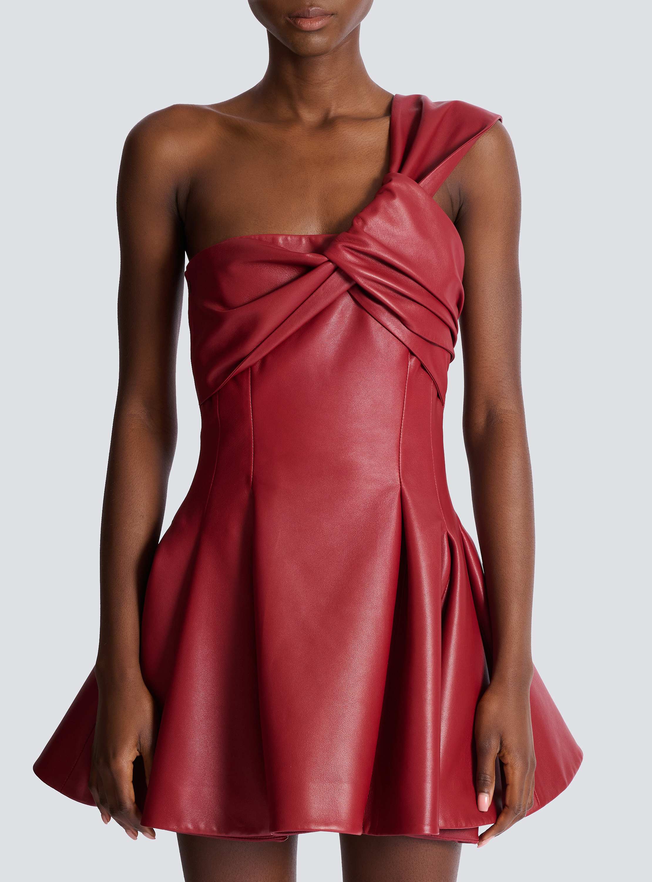 Smooth leather one-shoulder dress