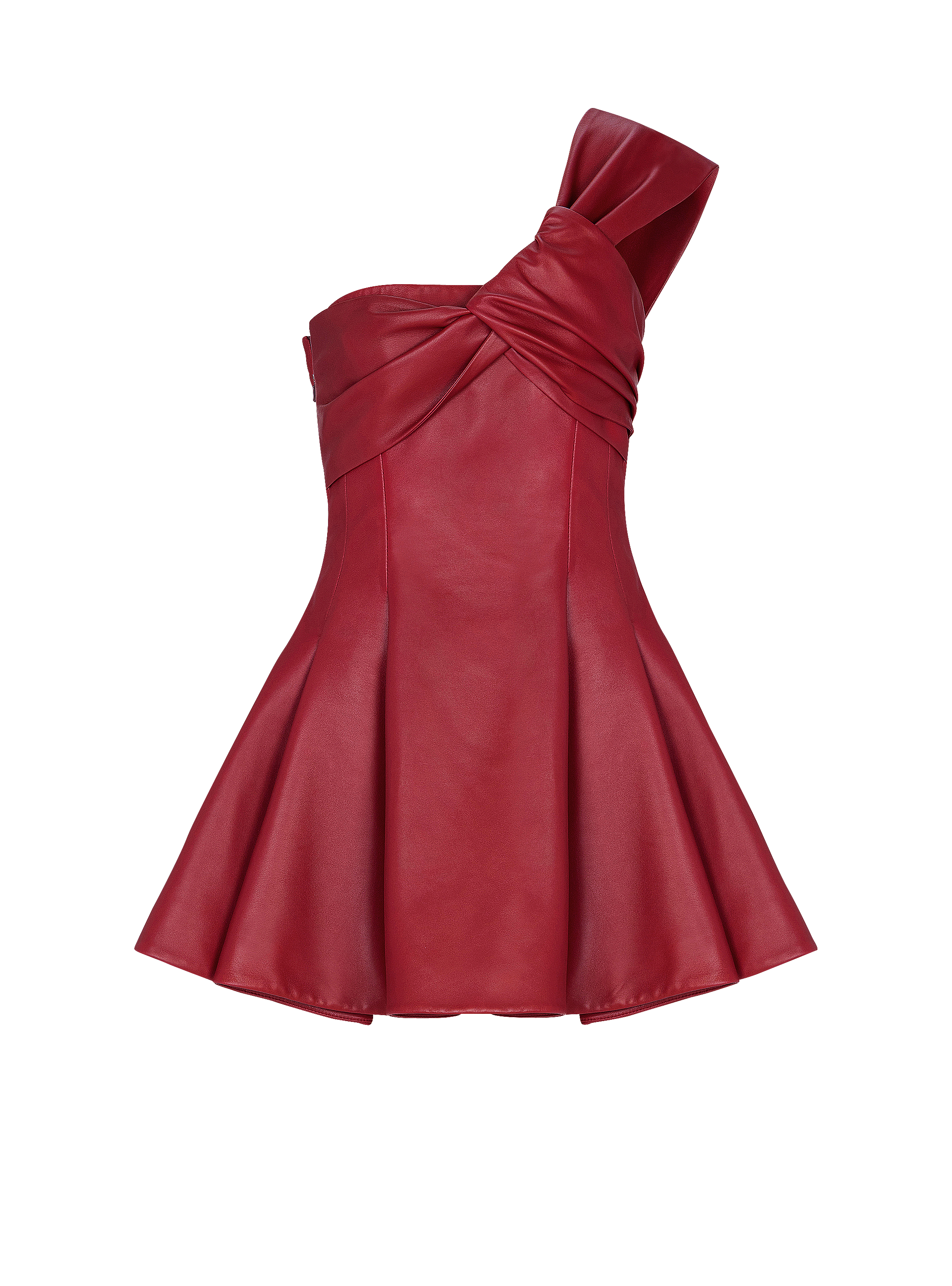 Smooth leather one-shoulder dress