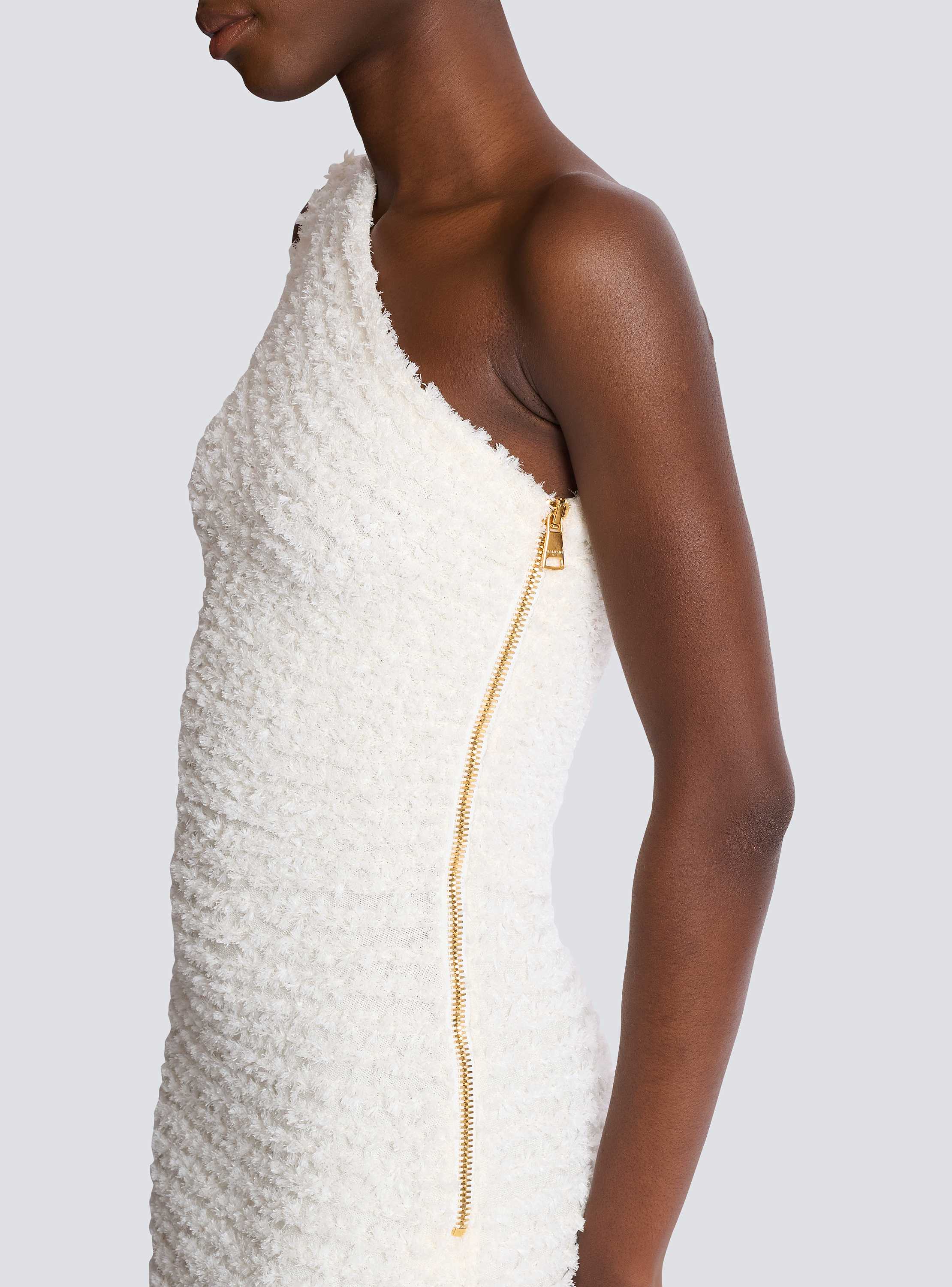 Dotted tweed one-shoulder dress