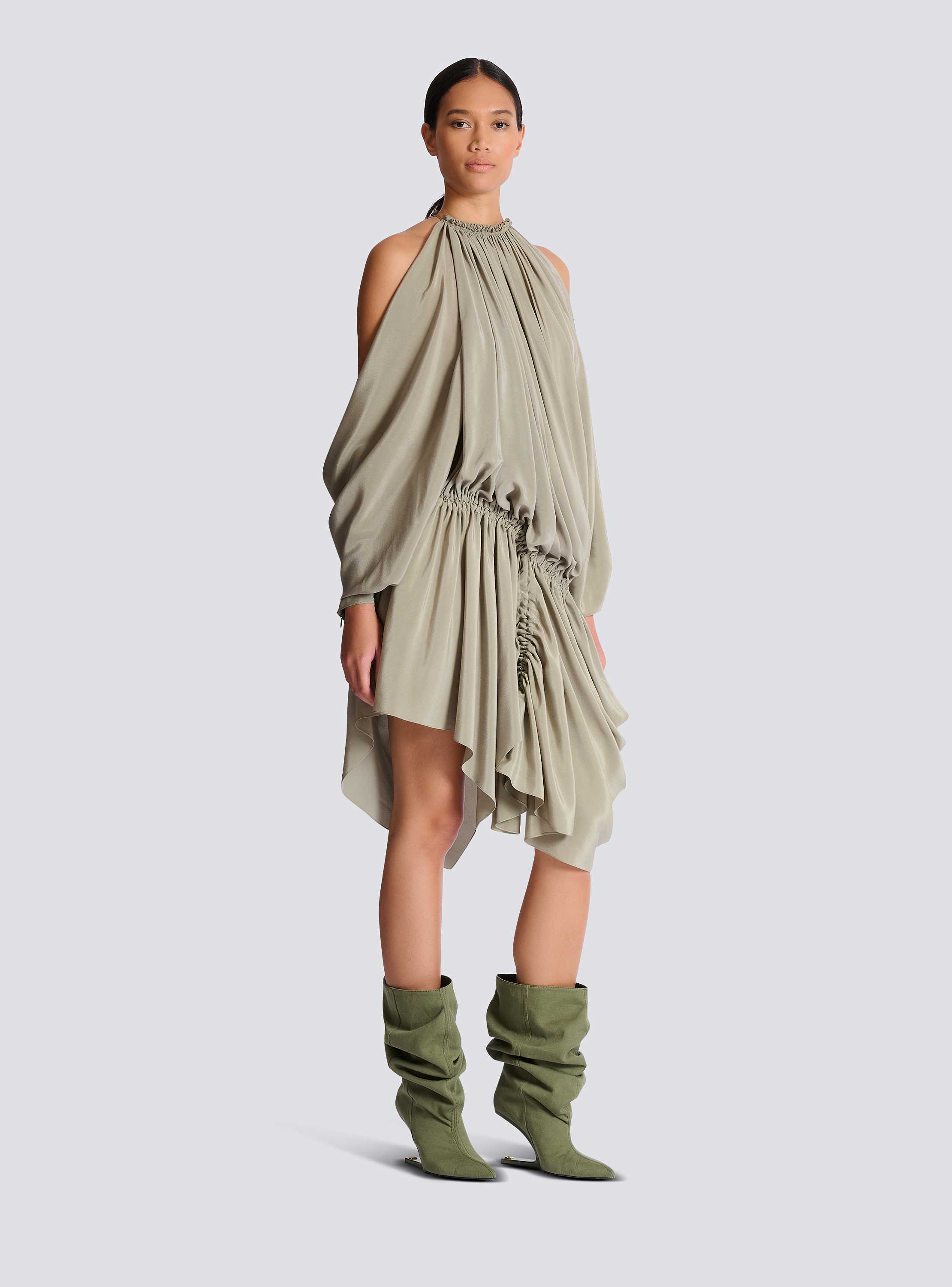 Draped silk crepe dress