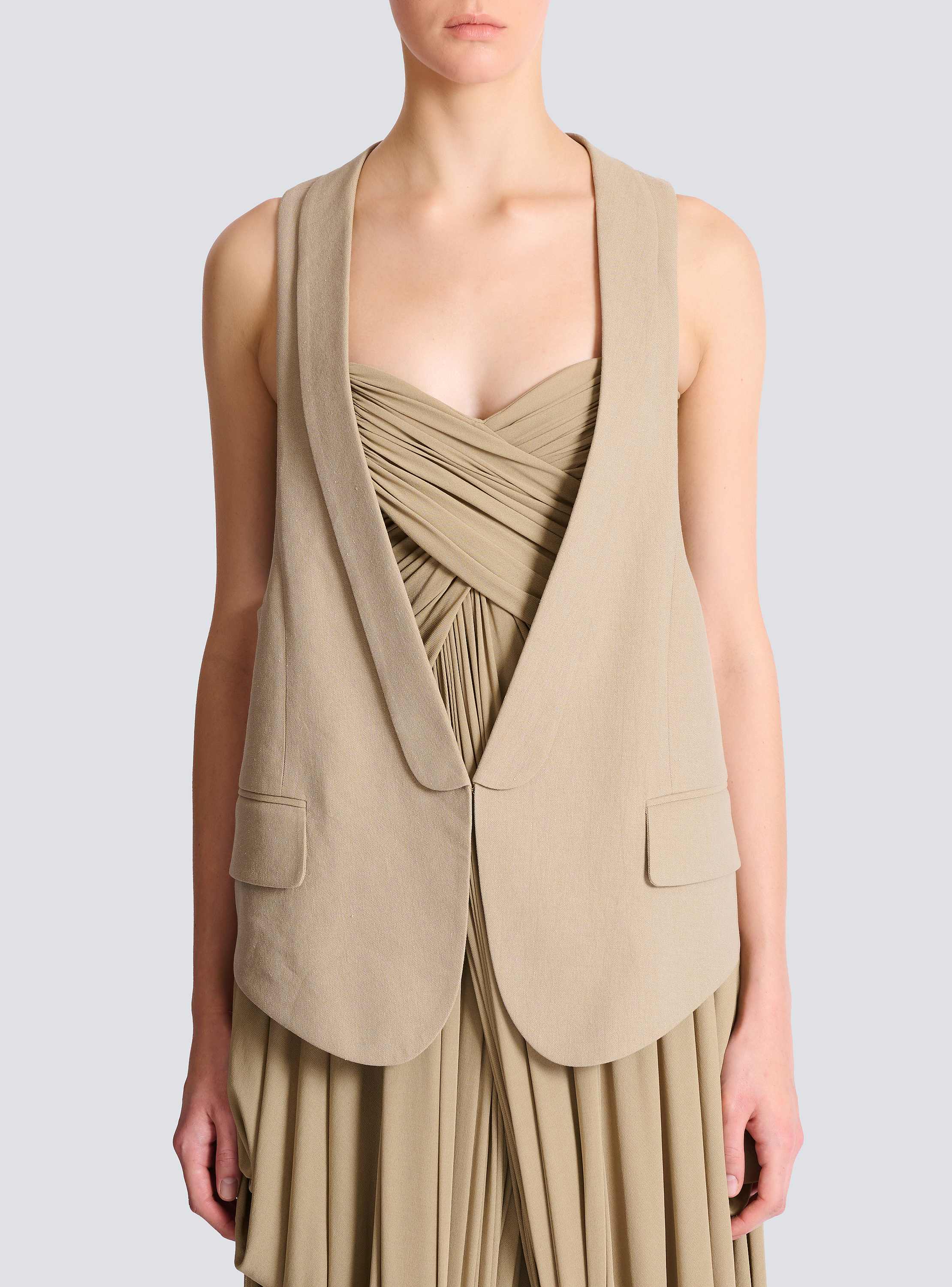 Asymmetrical cotton gabardine vest