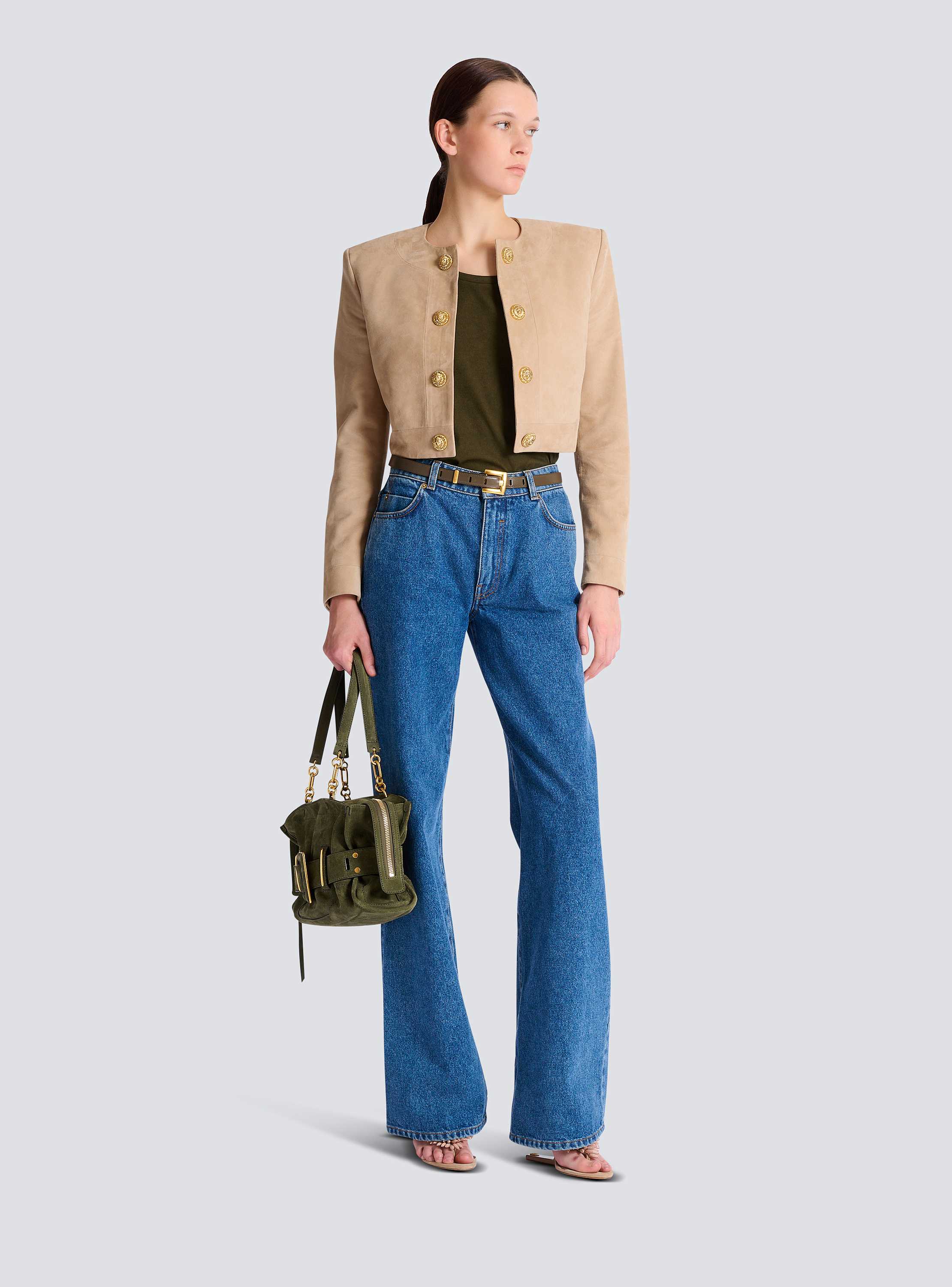 Cropped suede leather jacket