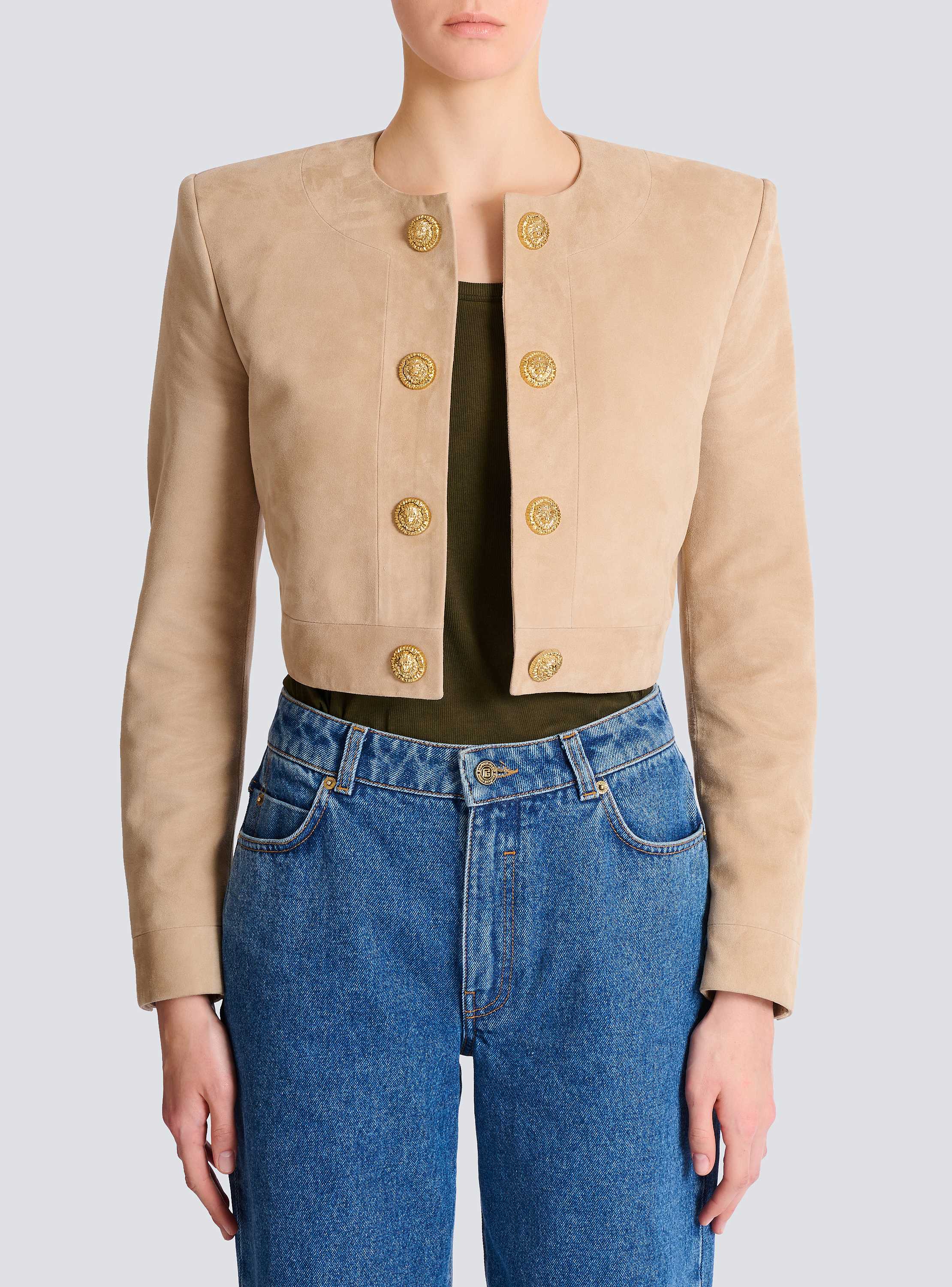 Cropped suede leather jacket