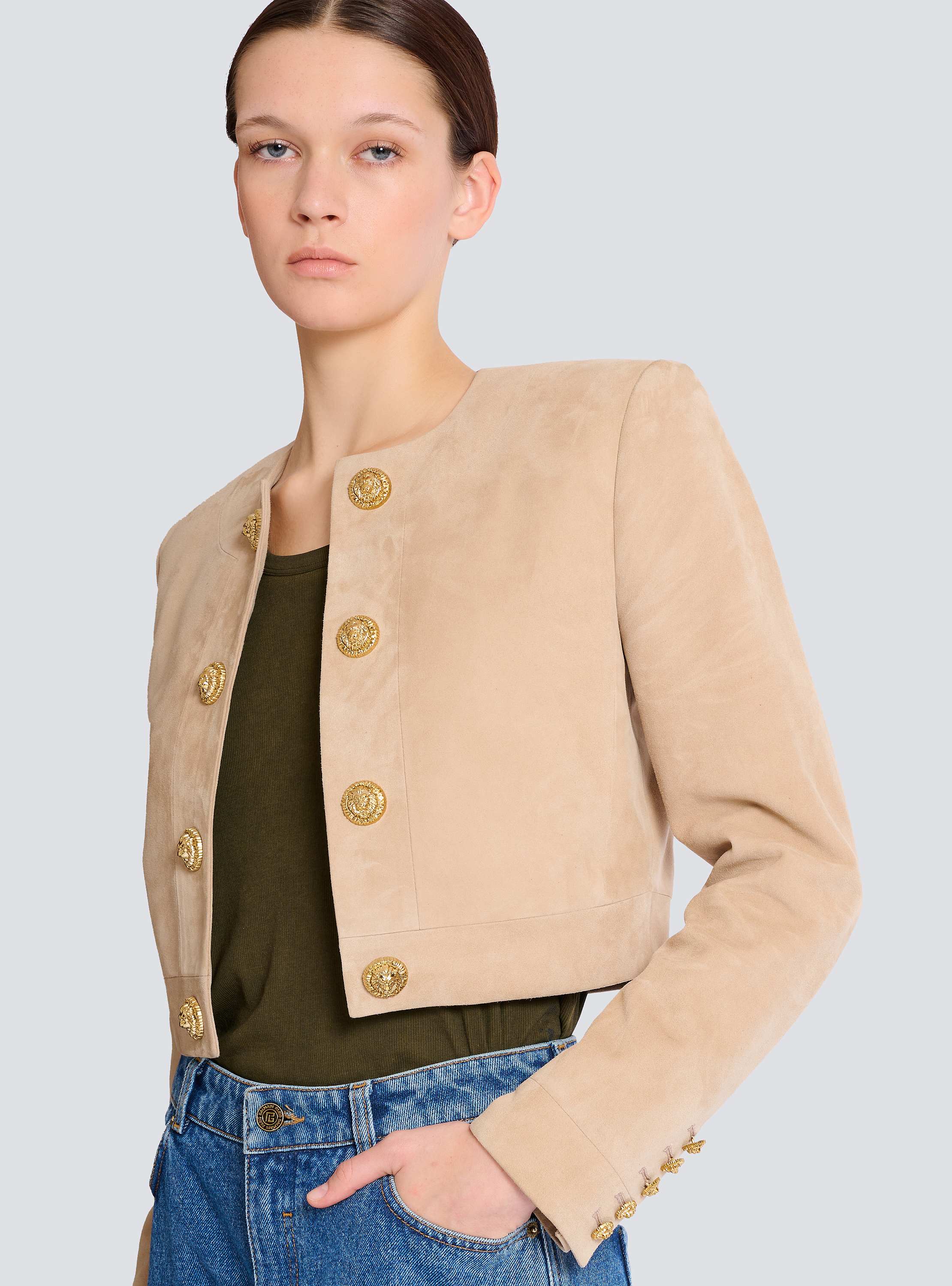 Cropped suede leather jacket