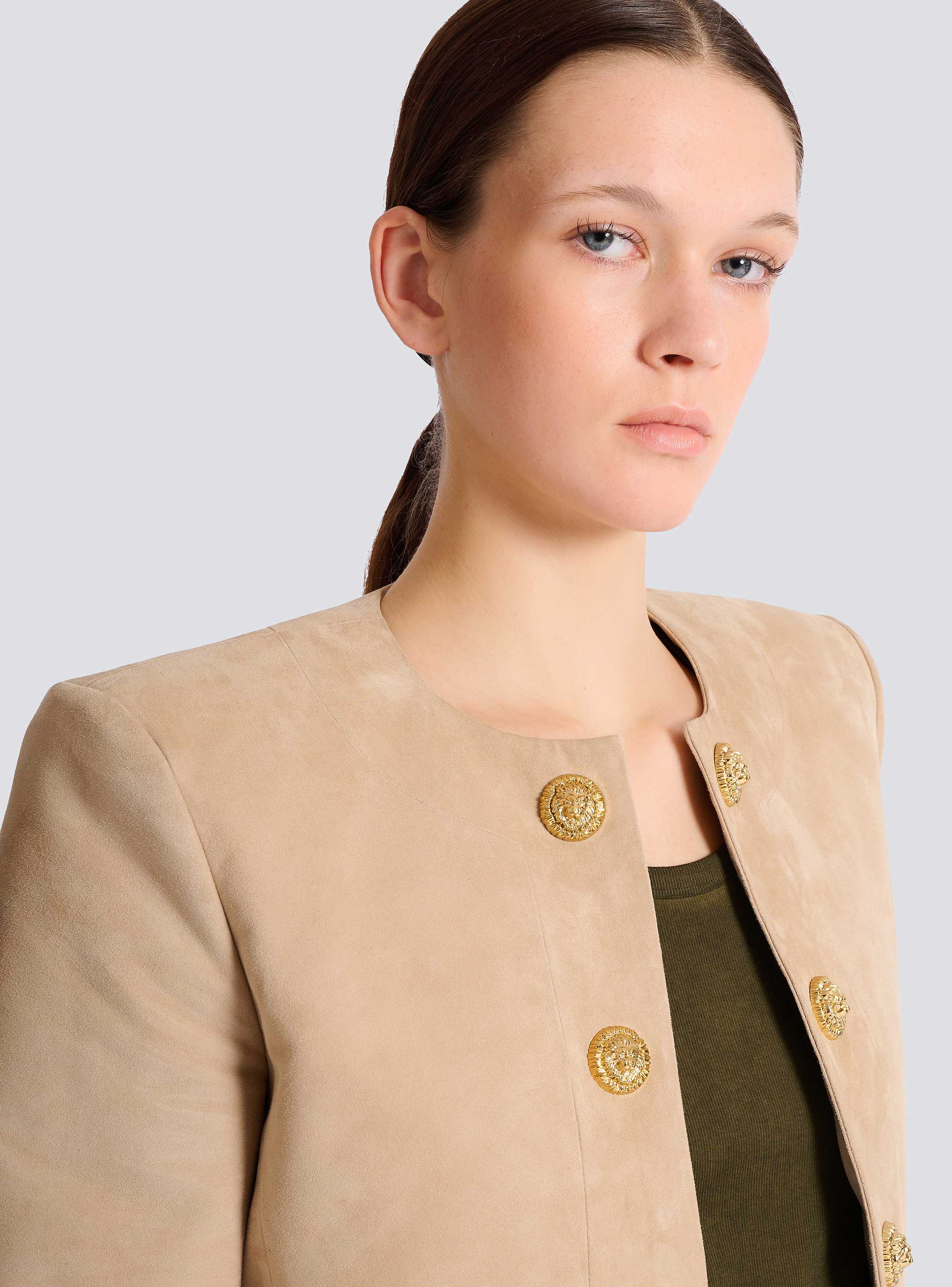 Cropped suede leather jacket