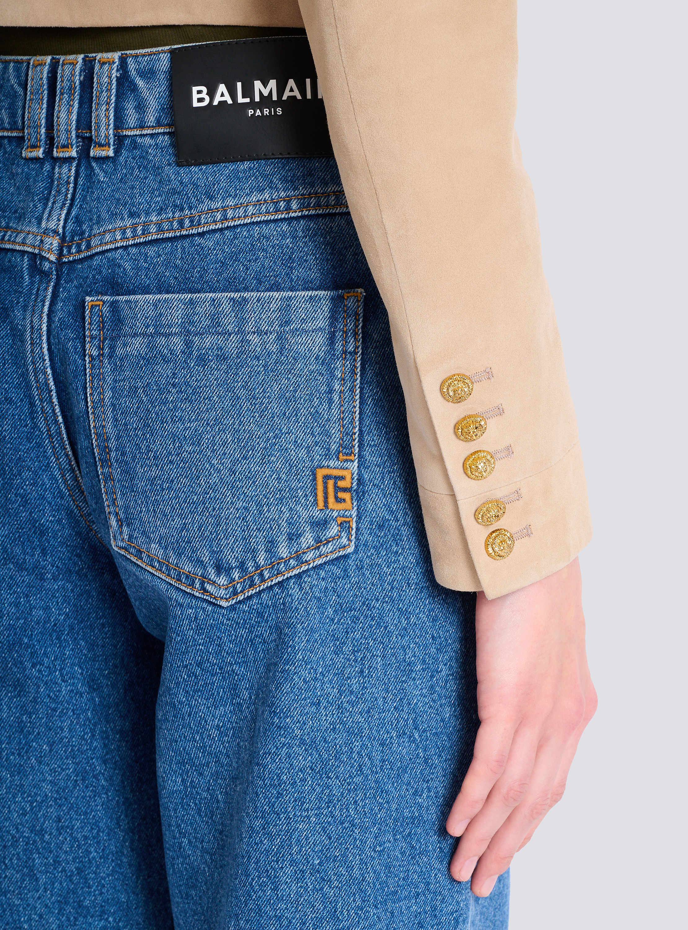 Cropped suede leather jacket