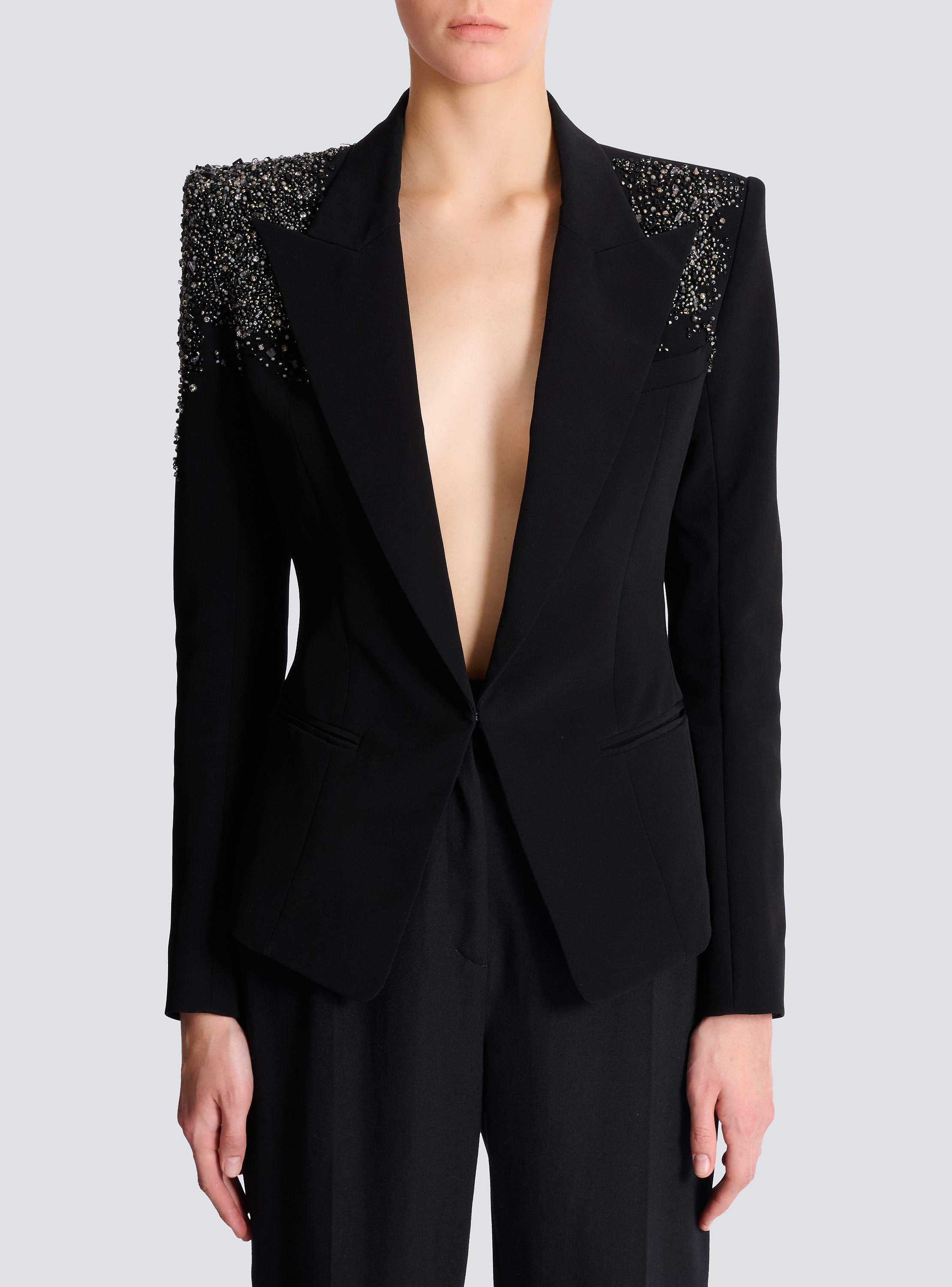 Crepe jacket with Amethyst embroidery