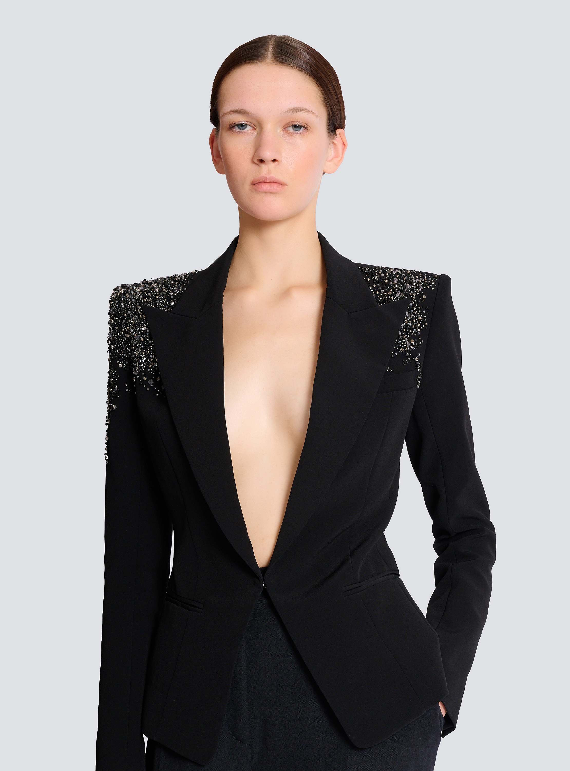 Crepe jacket with Amethyst embroidery