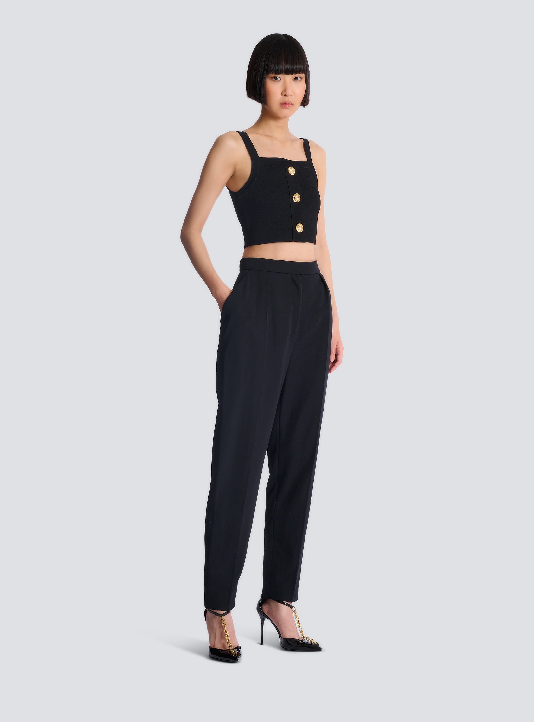 Knit bralette top with buttons