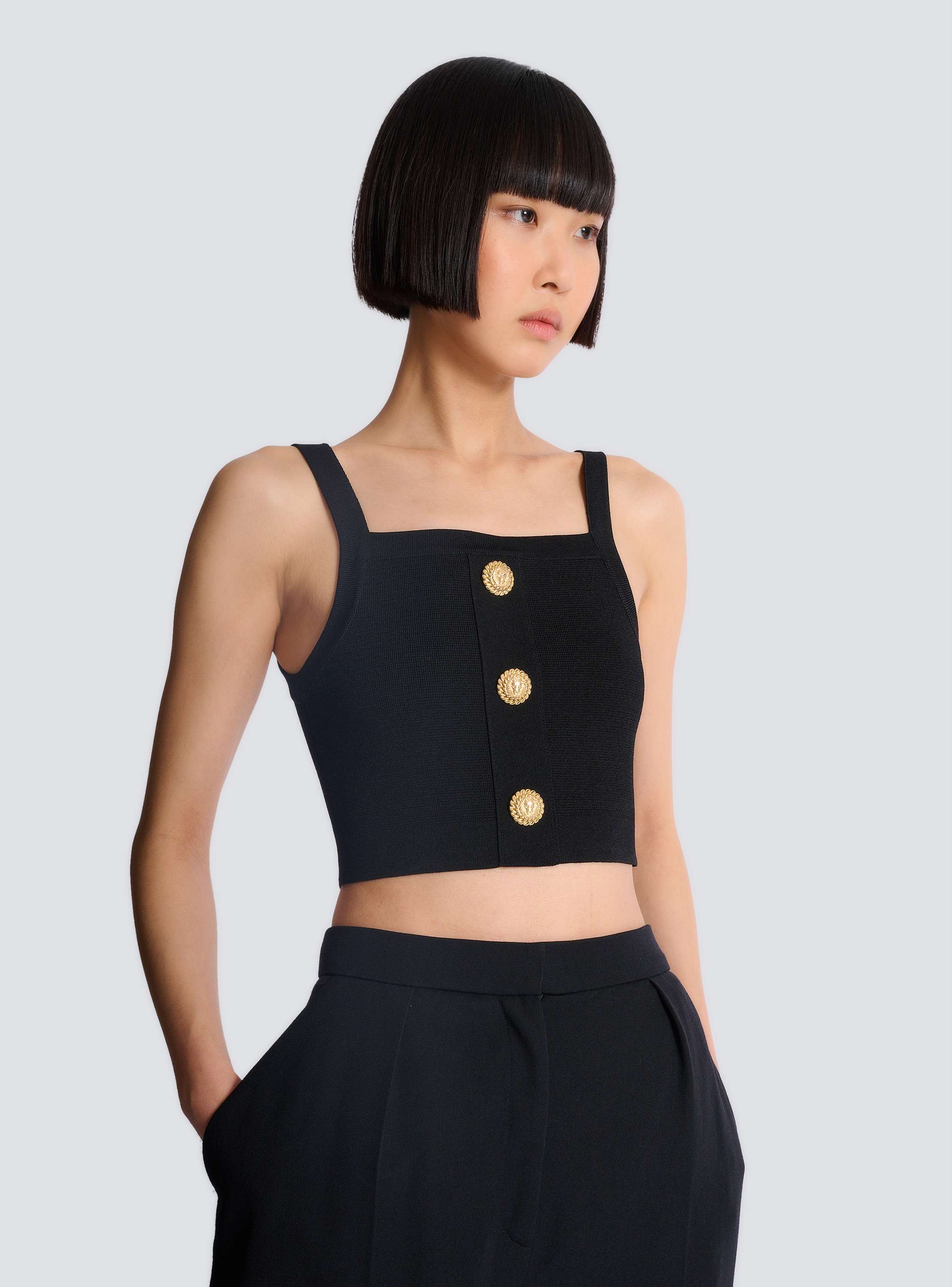 Knit bralette top with buttons