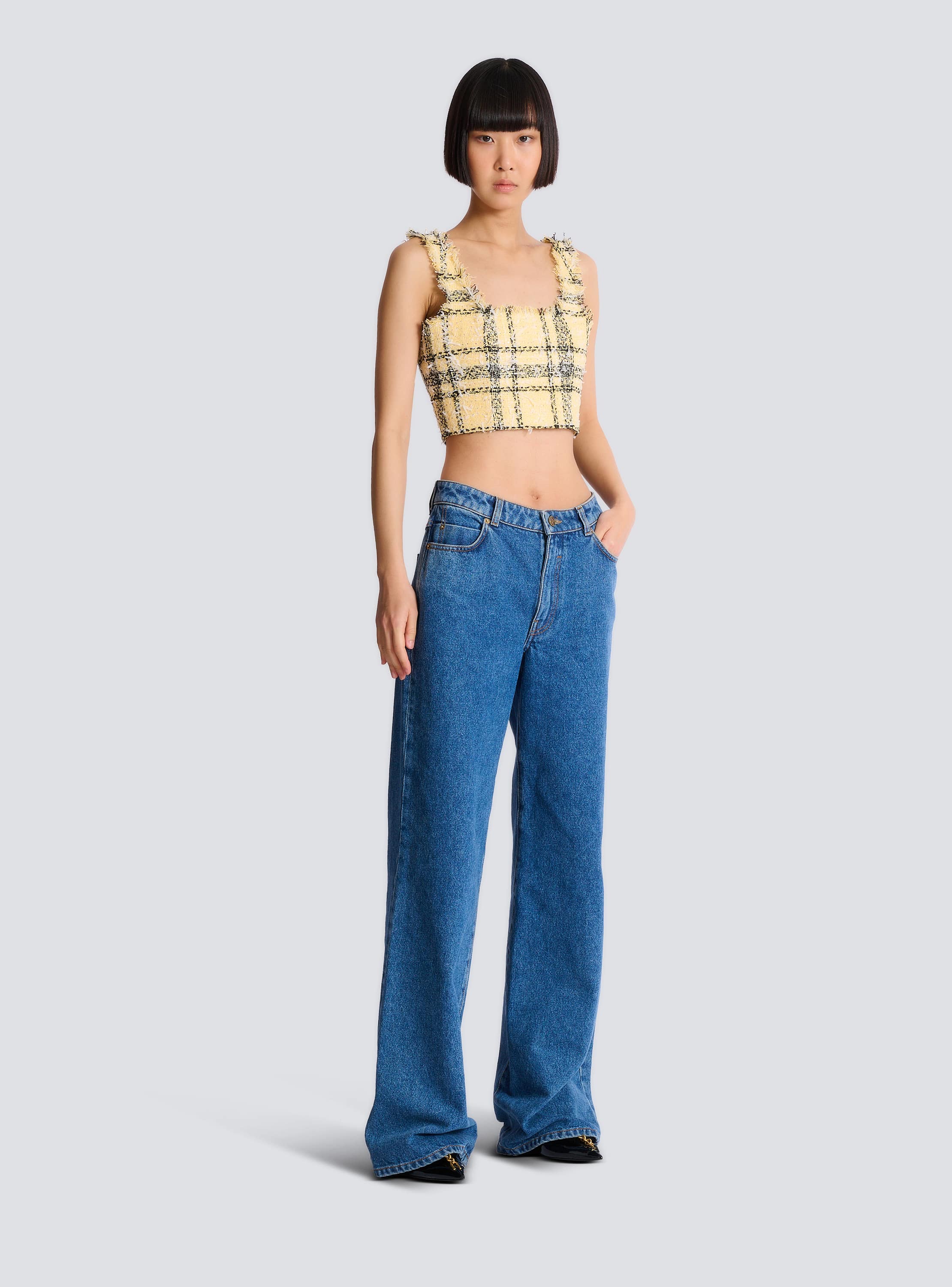 Crop top in glitter plaid tweed