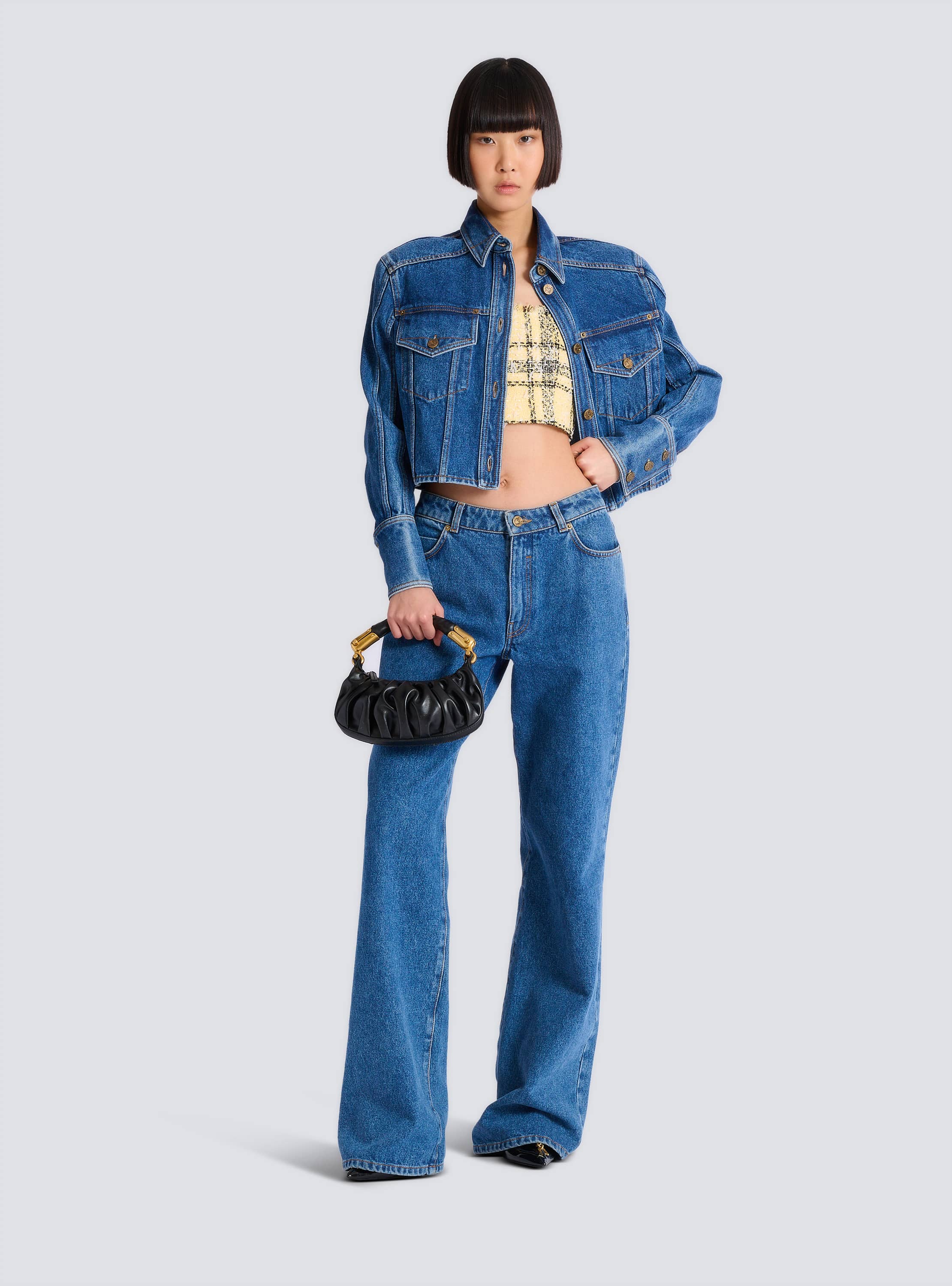 Crop top in glitter plaid tweed