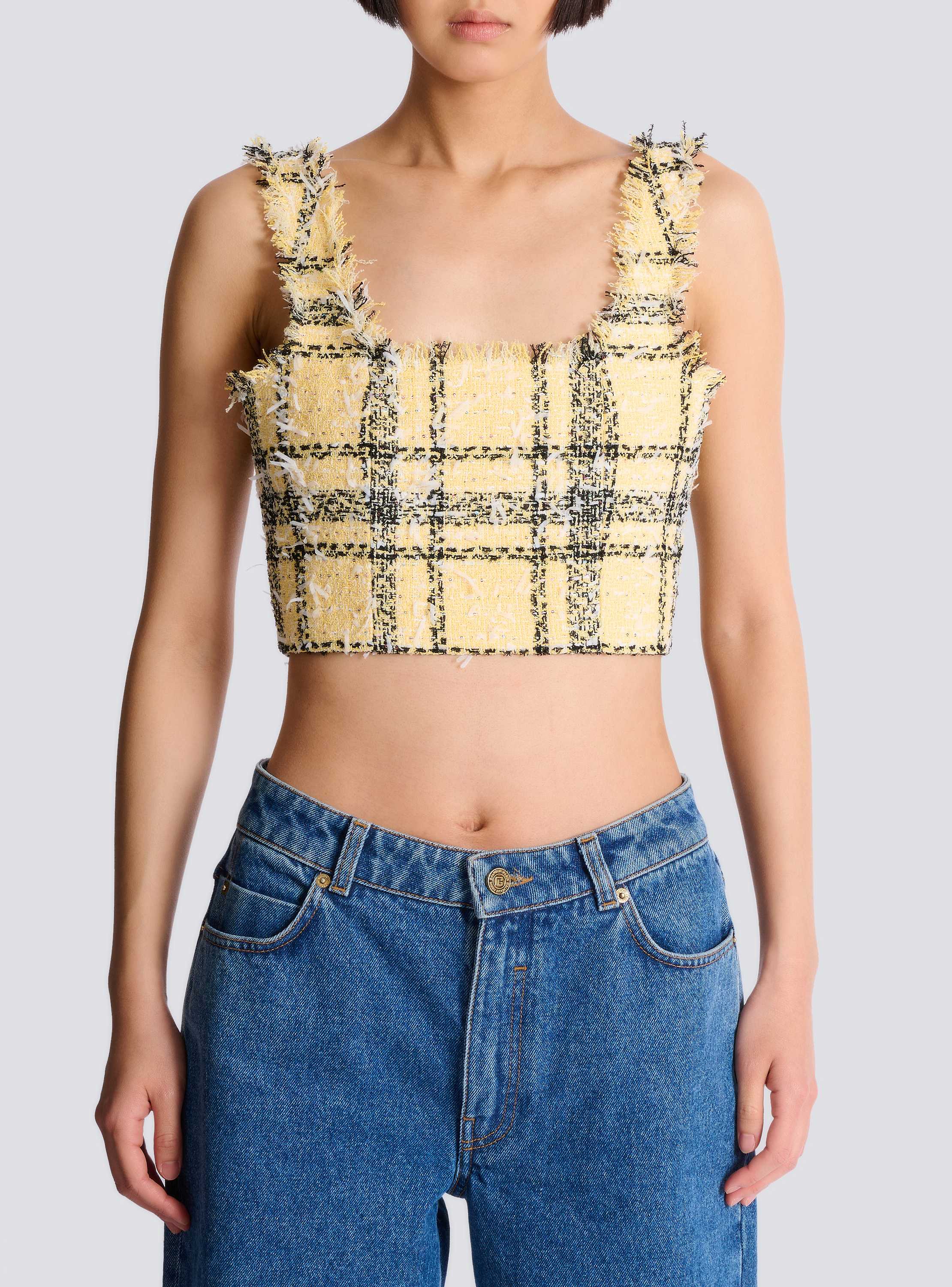 Crop top in glitter plaid tweed