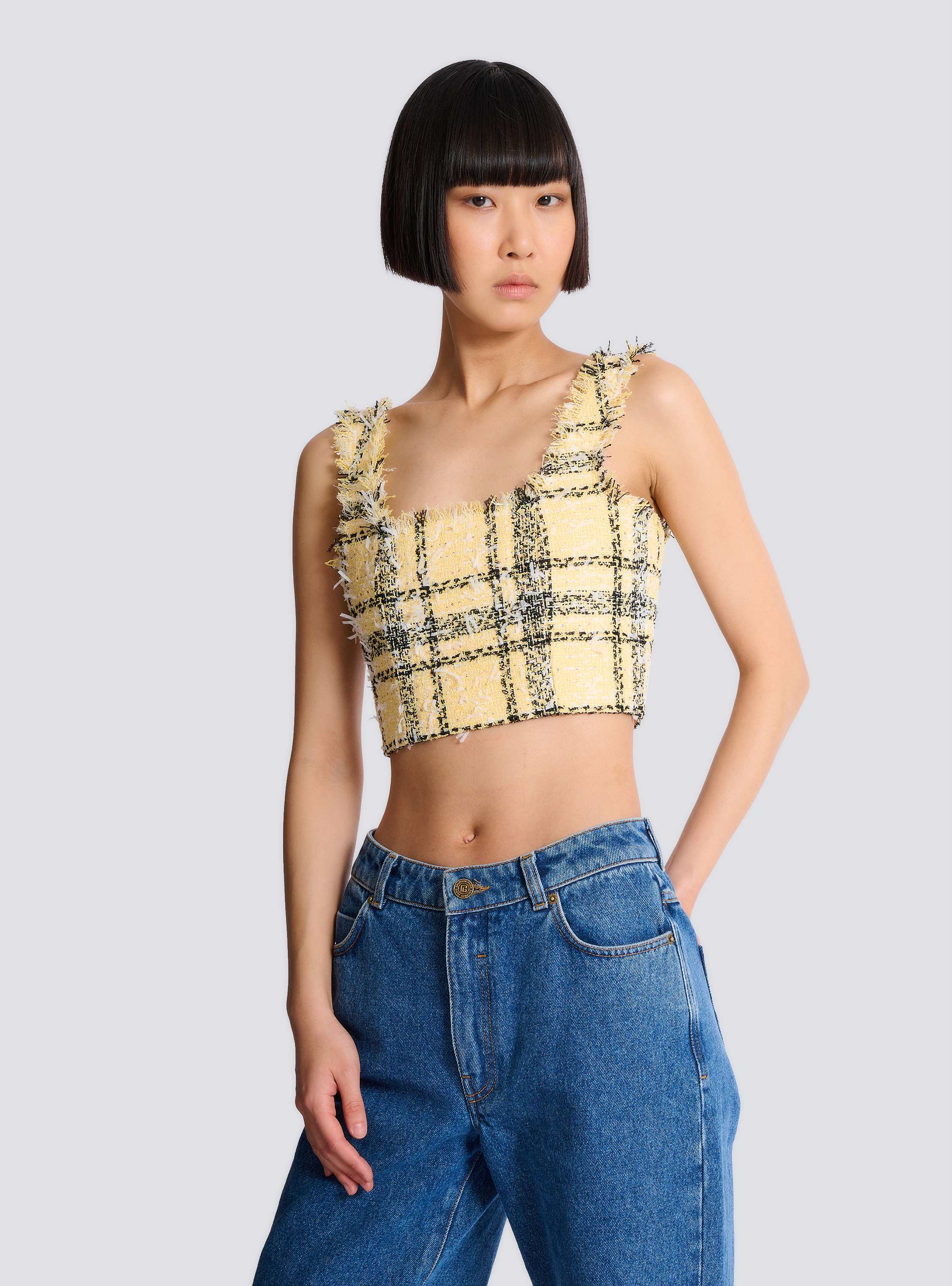 Crop top in glitter plaid tweed