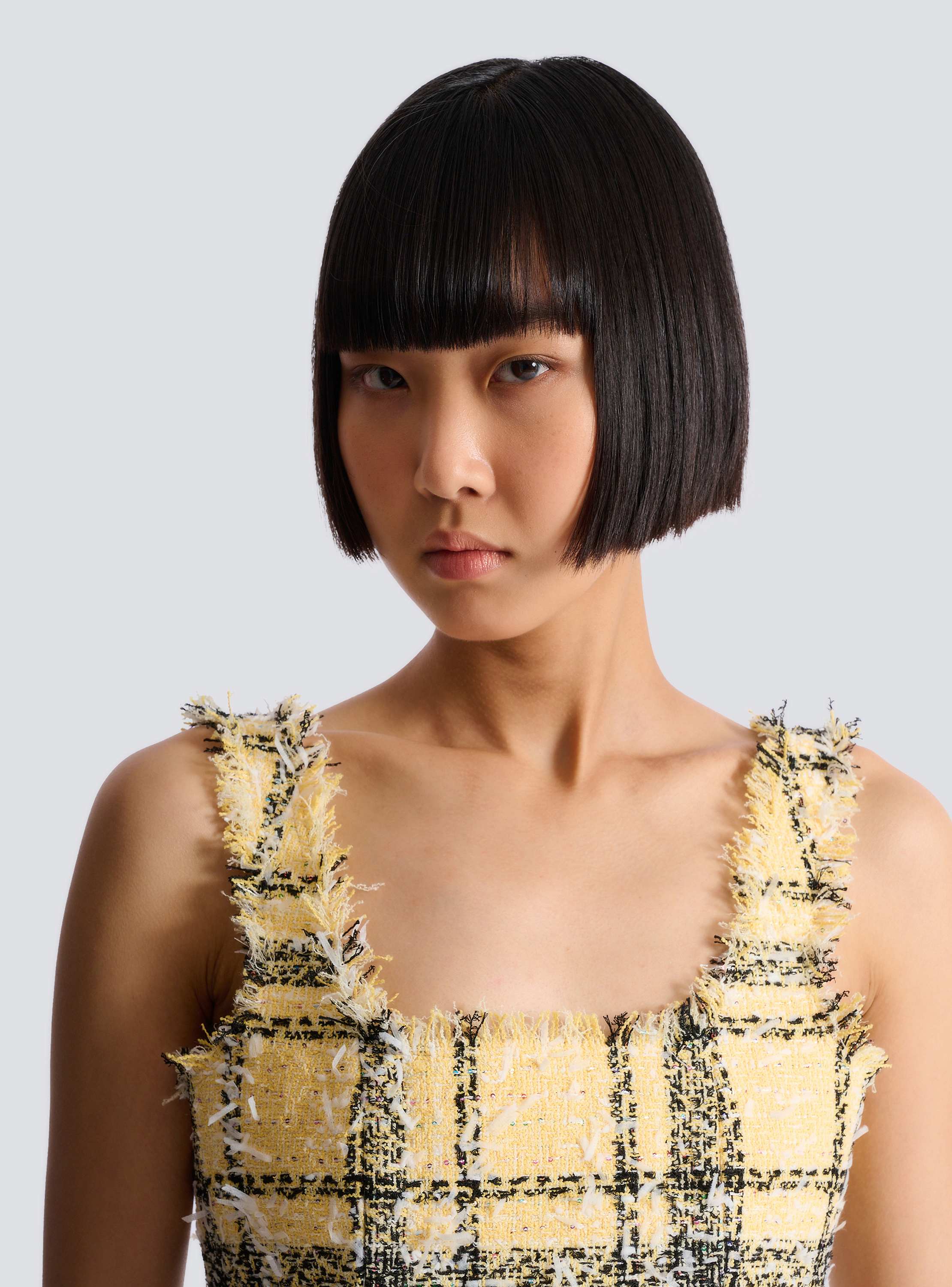 Crop top in glitter plaid tweed