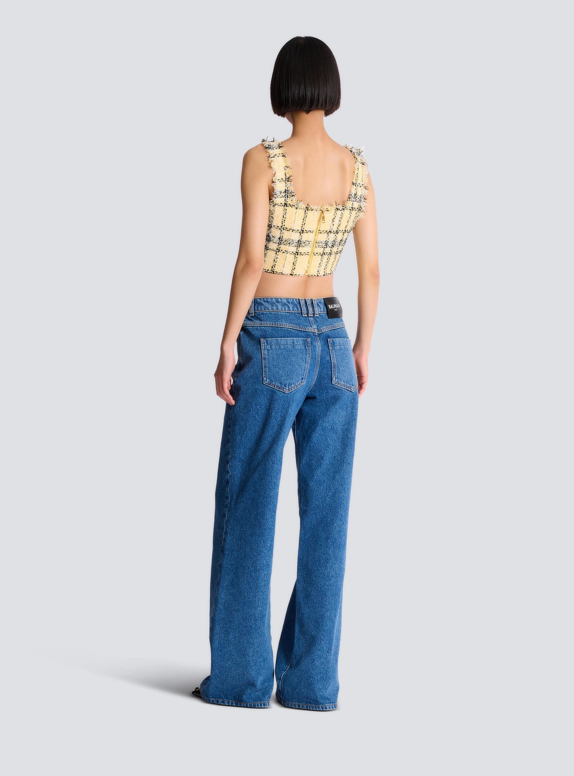 Crop top in glitter plaid tweed