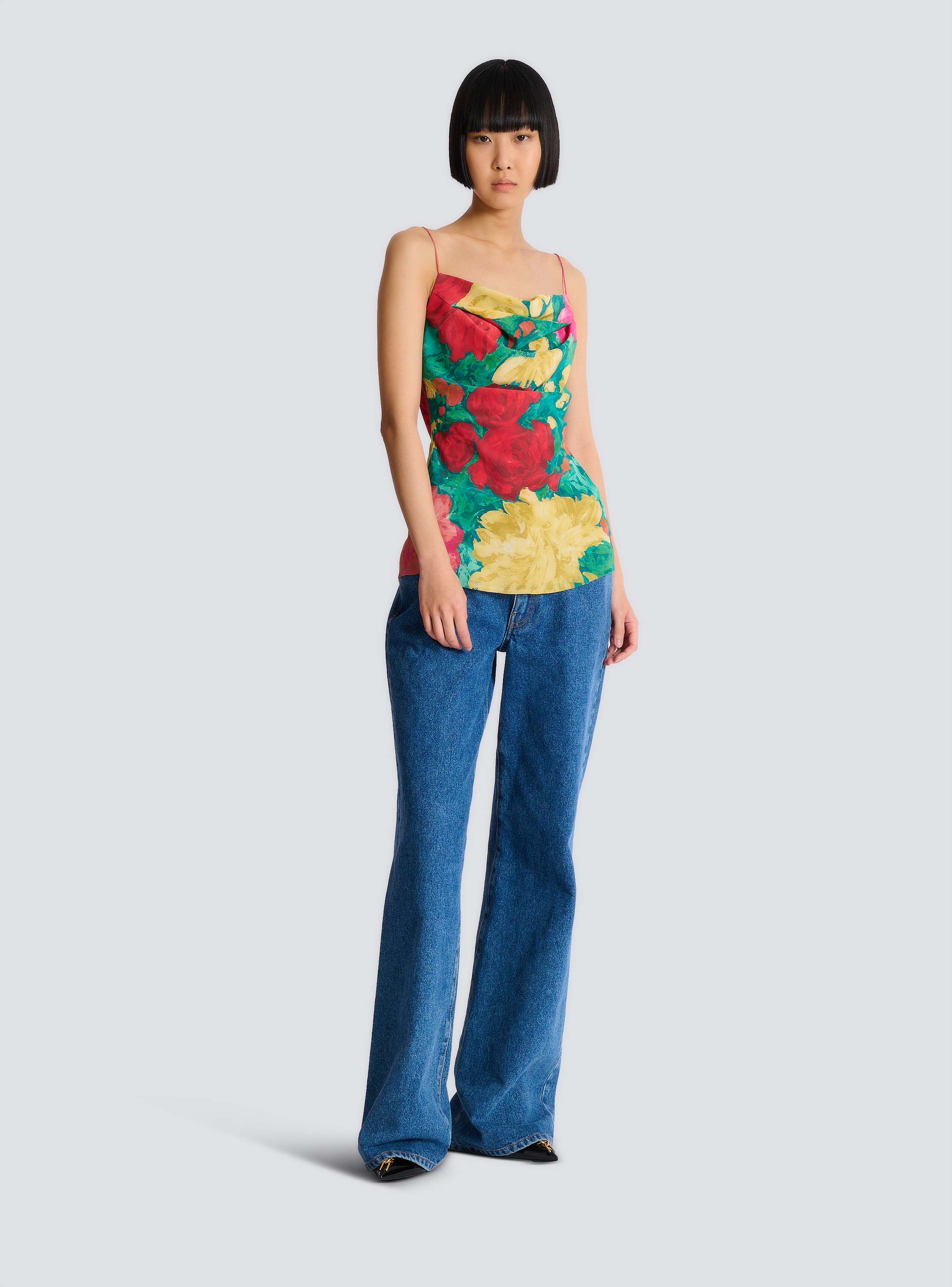 Printed crepe de Chine top with thin straps