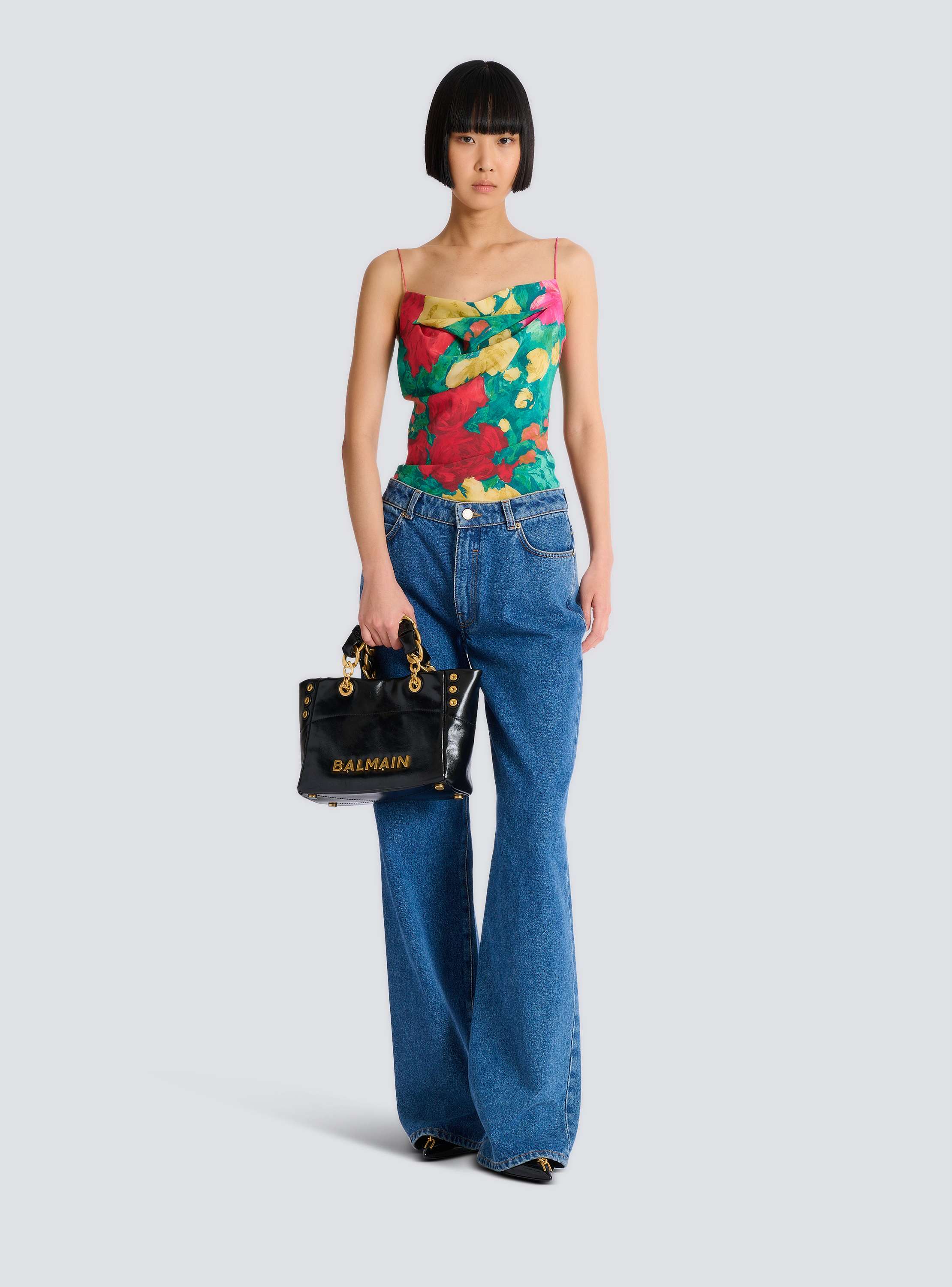 Printed crepe de Chine top with thin straps