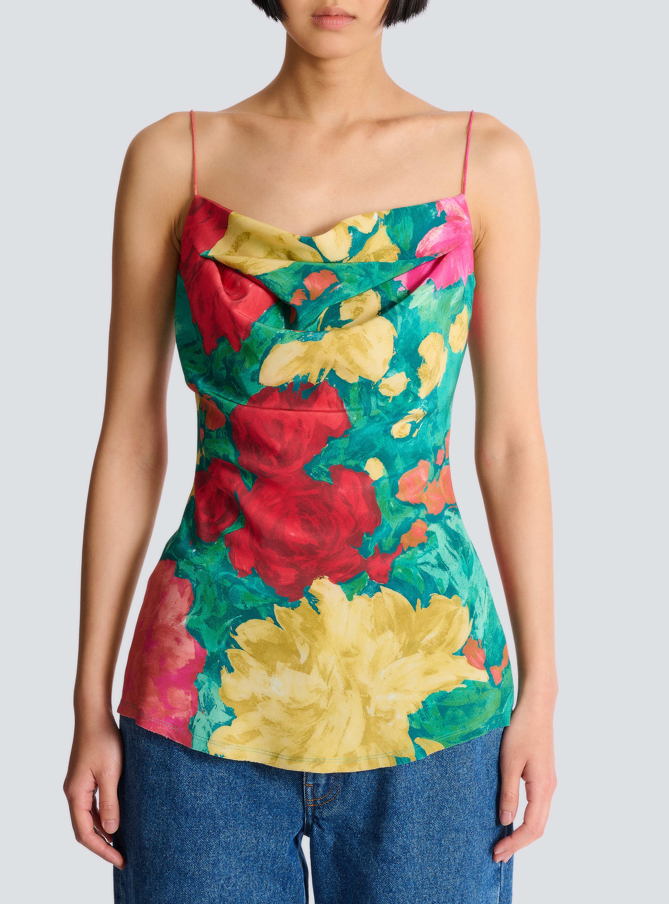 Printed crepe de Chine top with thin straps
