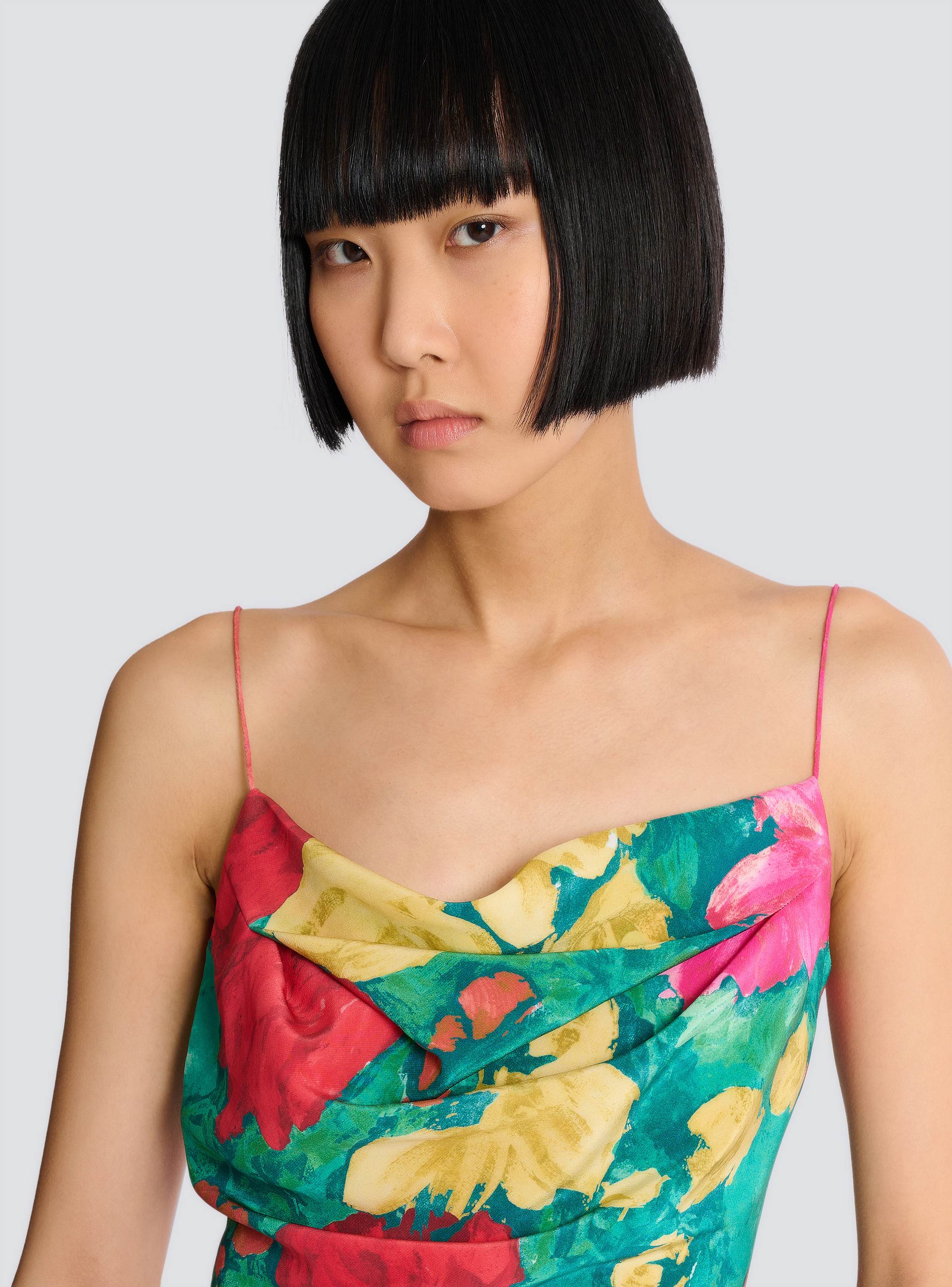 Printed crepe de Chine top with thin straps