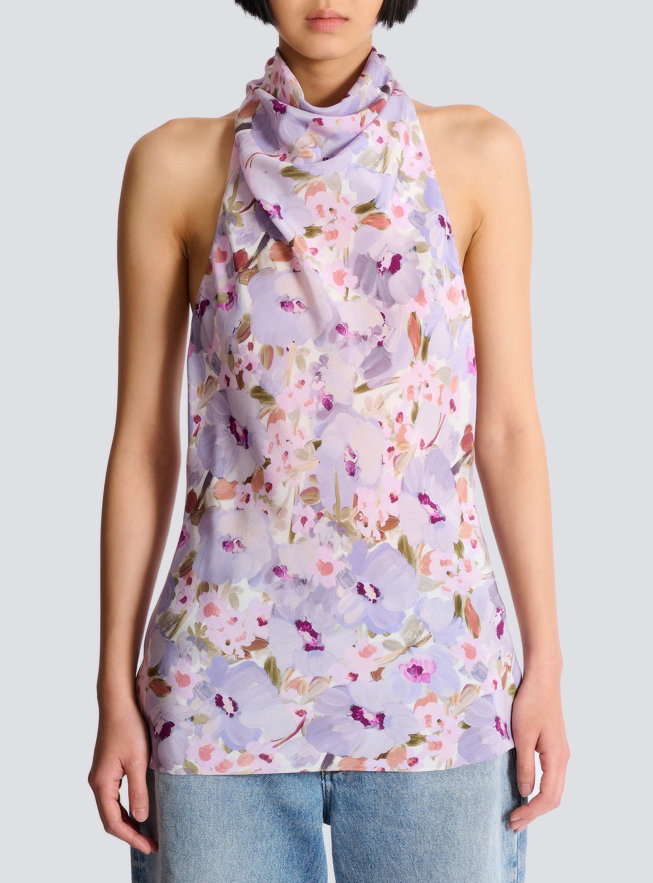 Sleeveless top with Poppy Flower print