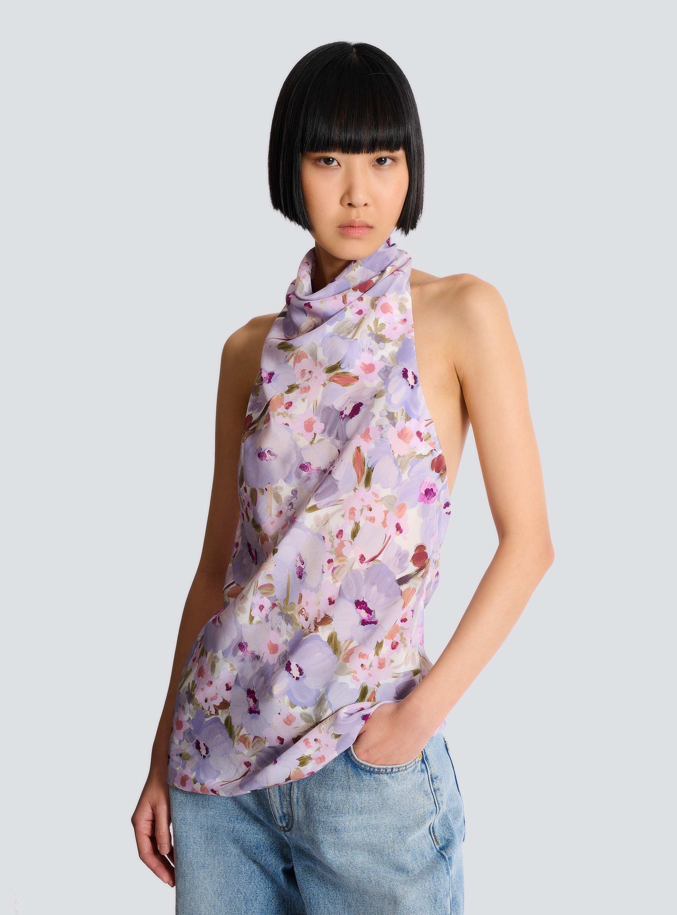 Sleeveless top with Poppy Flower print