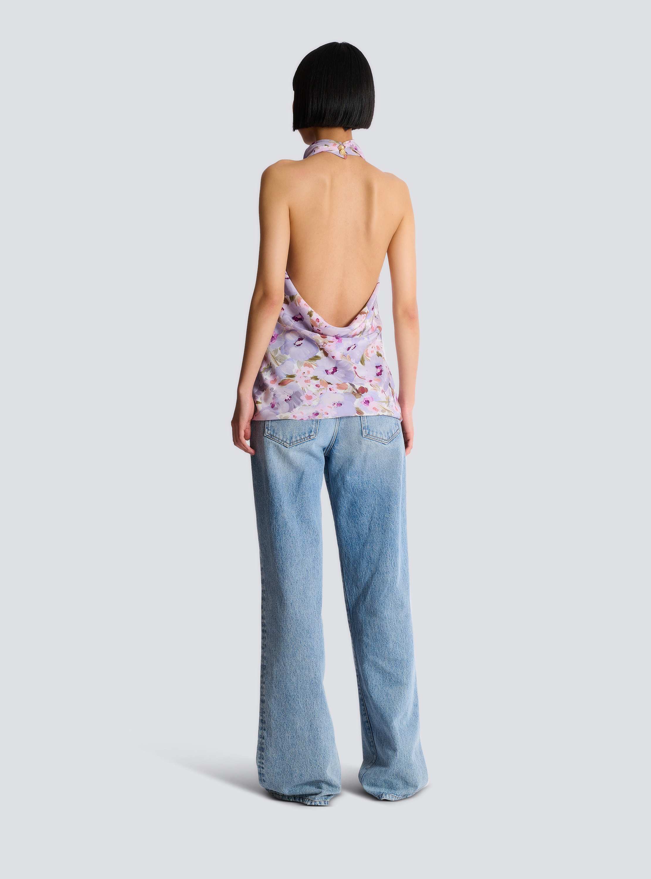 Sleeveless top with Poppy Flower print