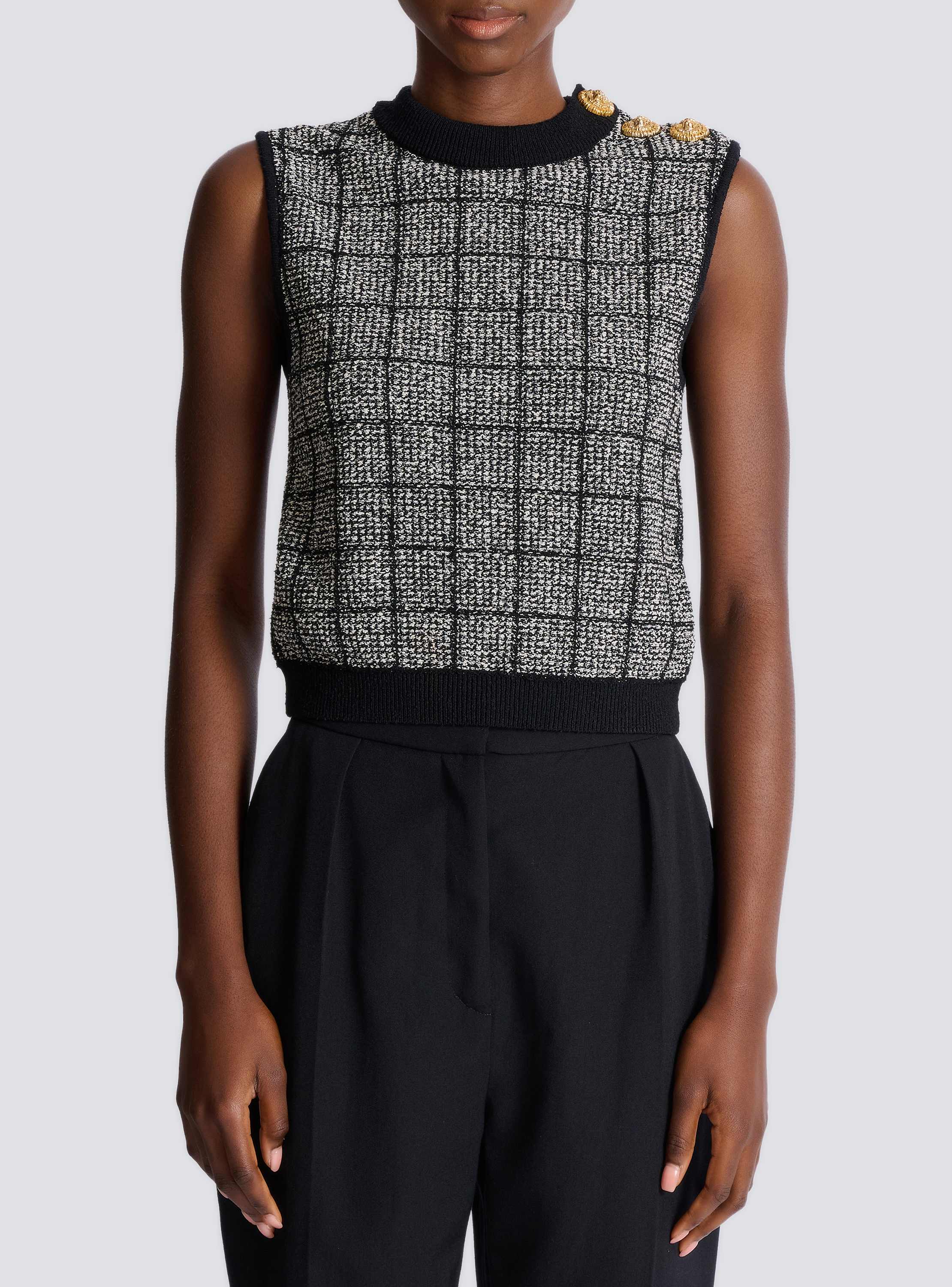 Tweed crop top with buttons