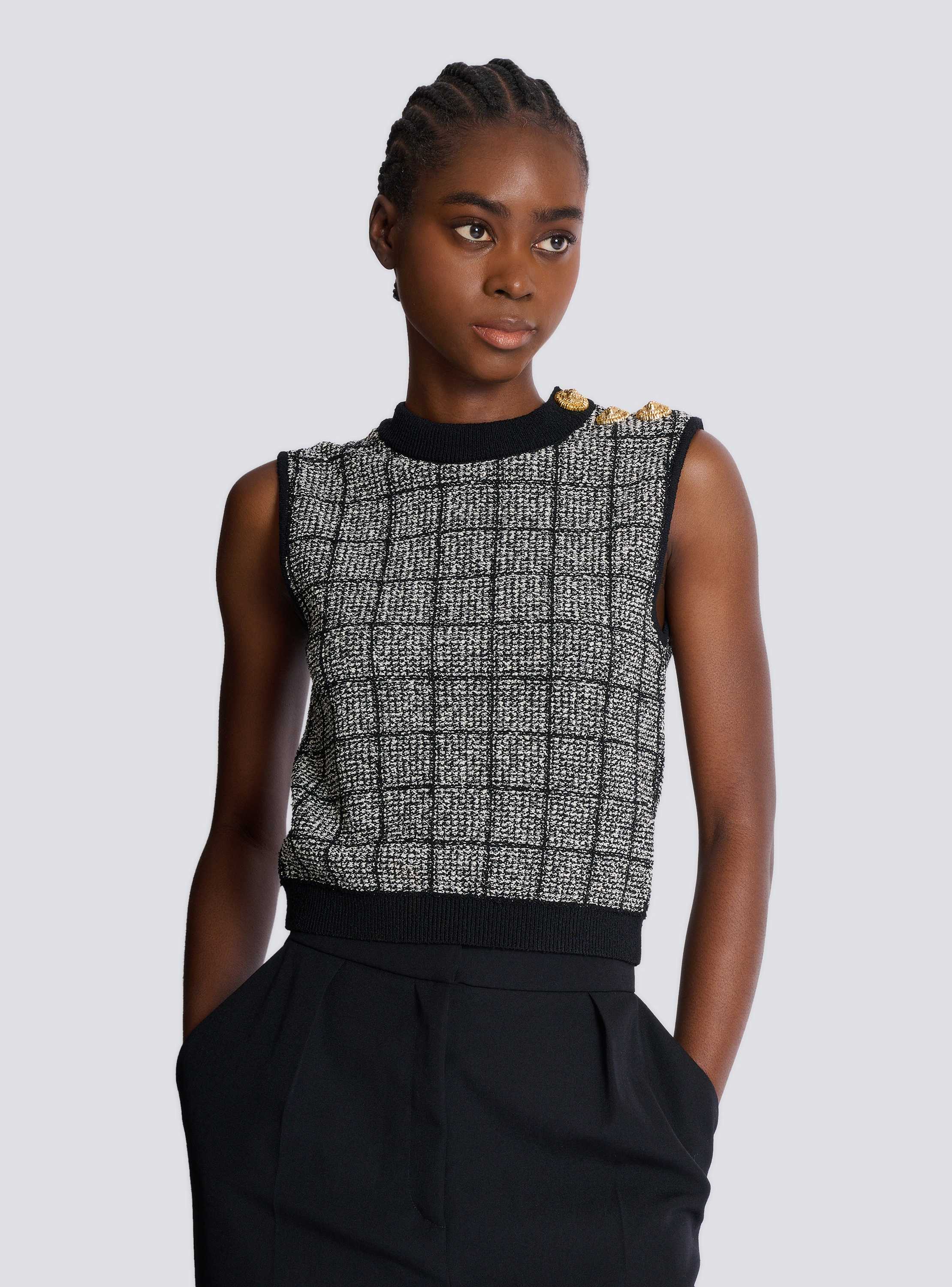 Tweed crop top with buttons