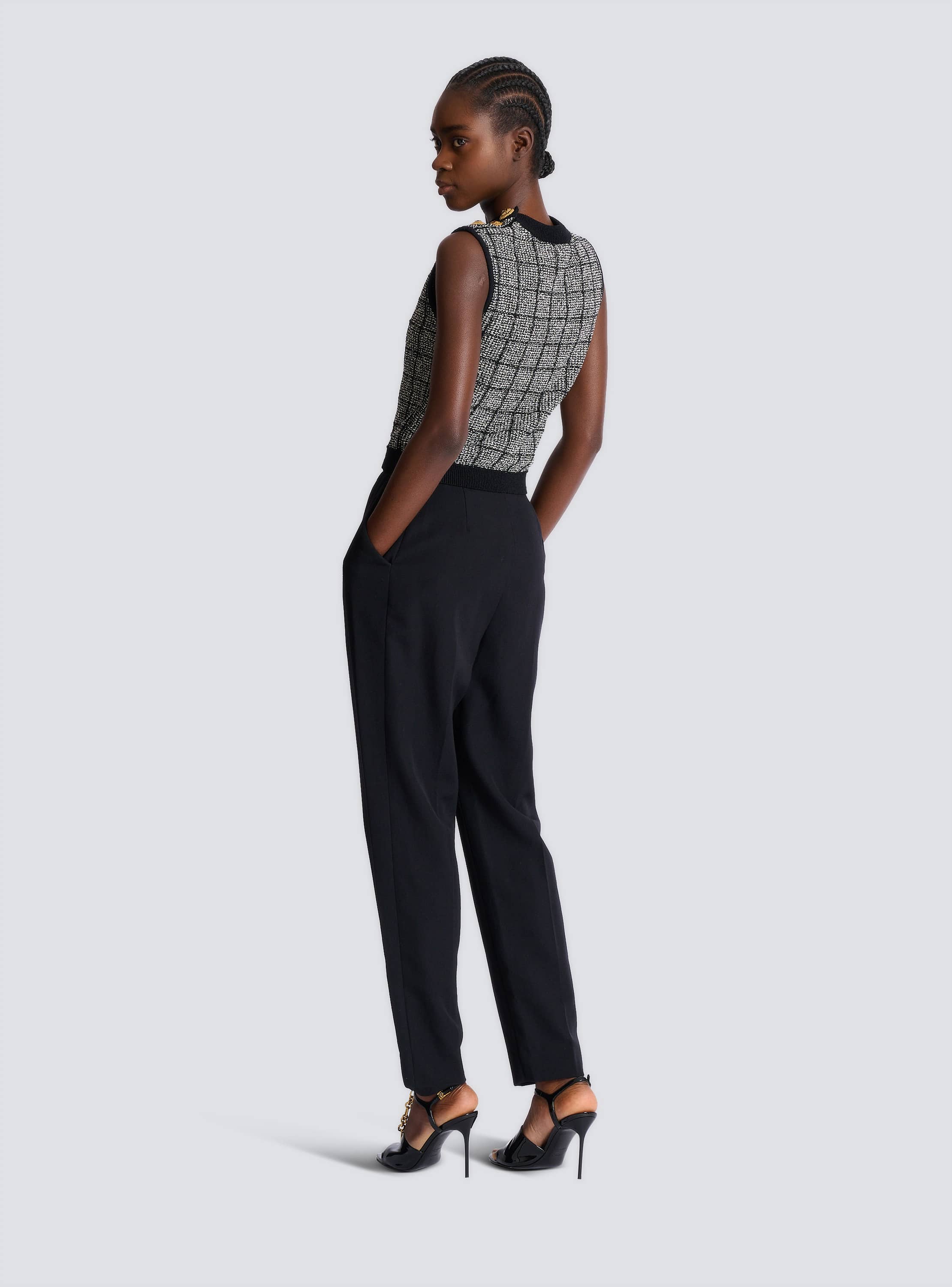 Tweed crop top with buttons