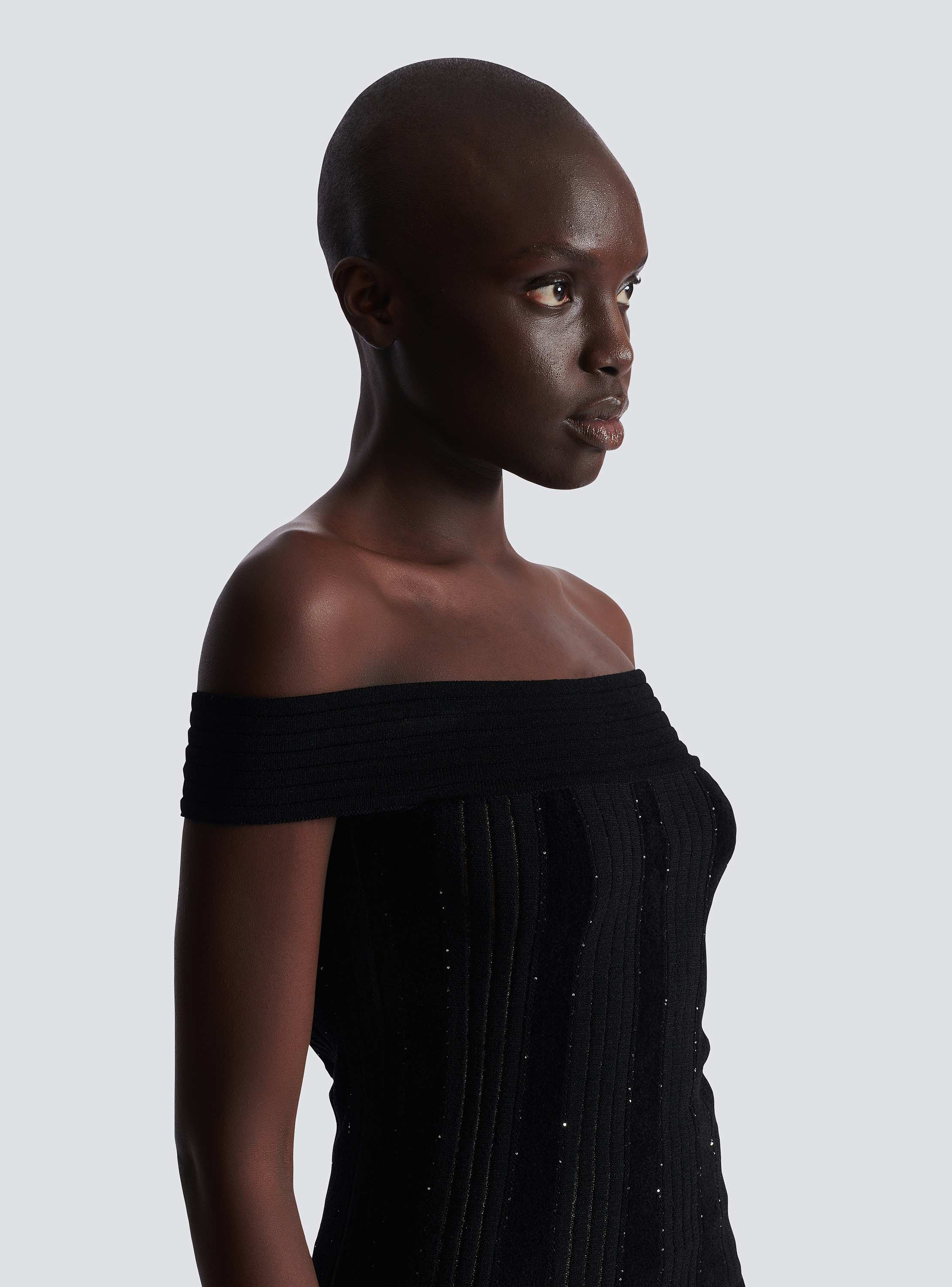 Off-the-shoulder glitter knit top