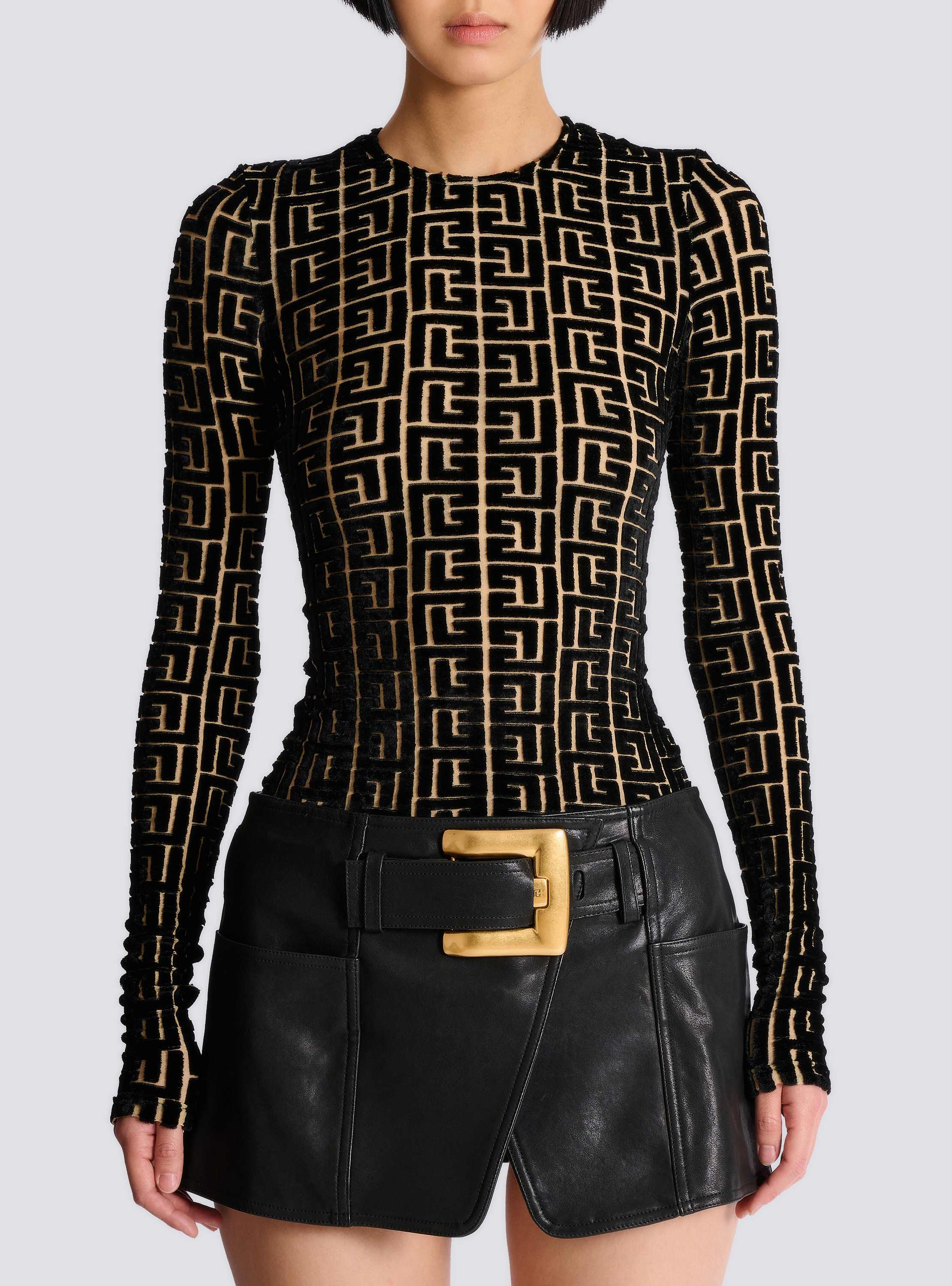 Monogrammed velvet top