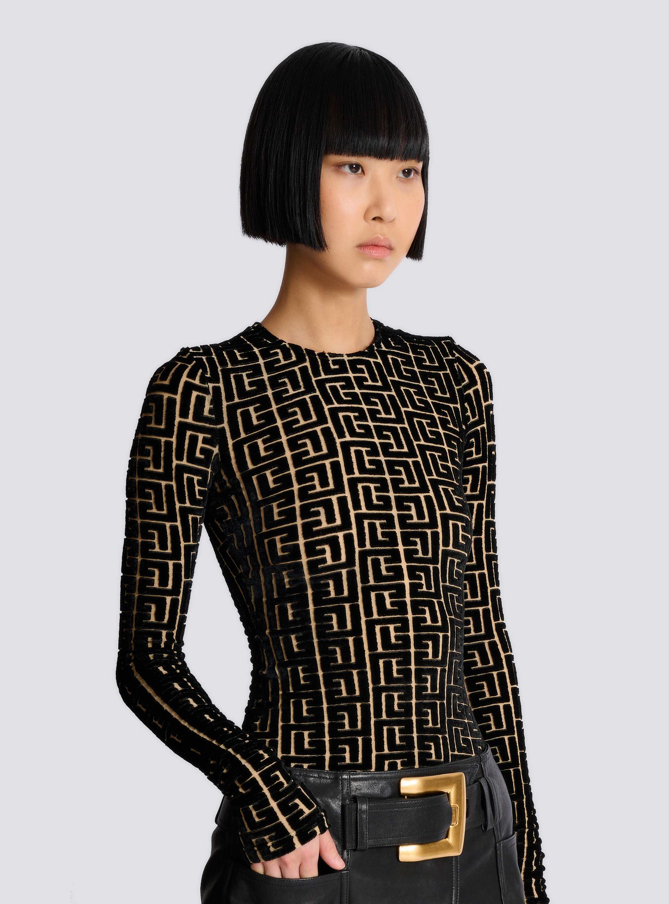 Monogrammed velvet top