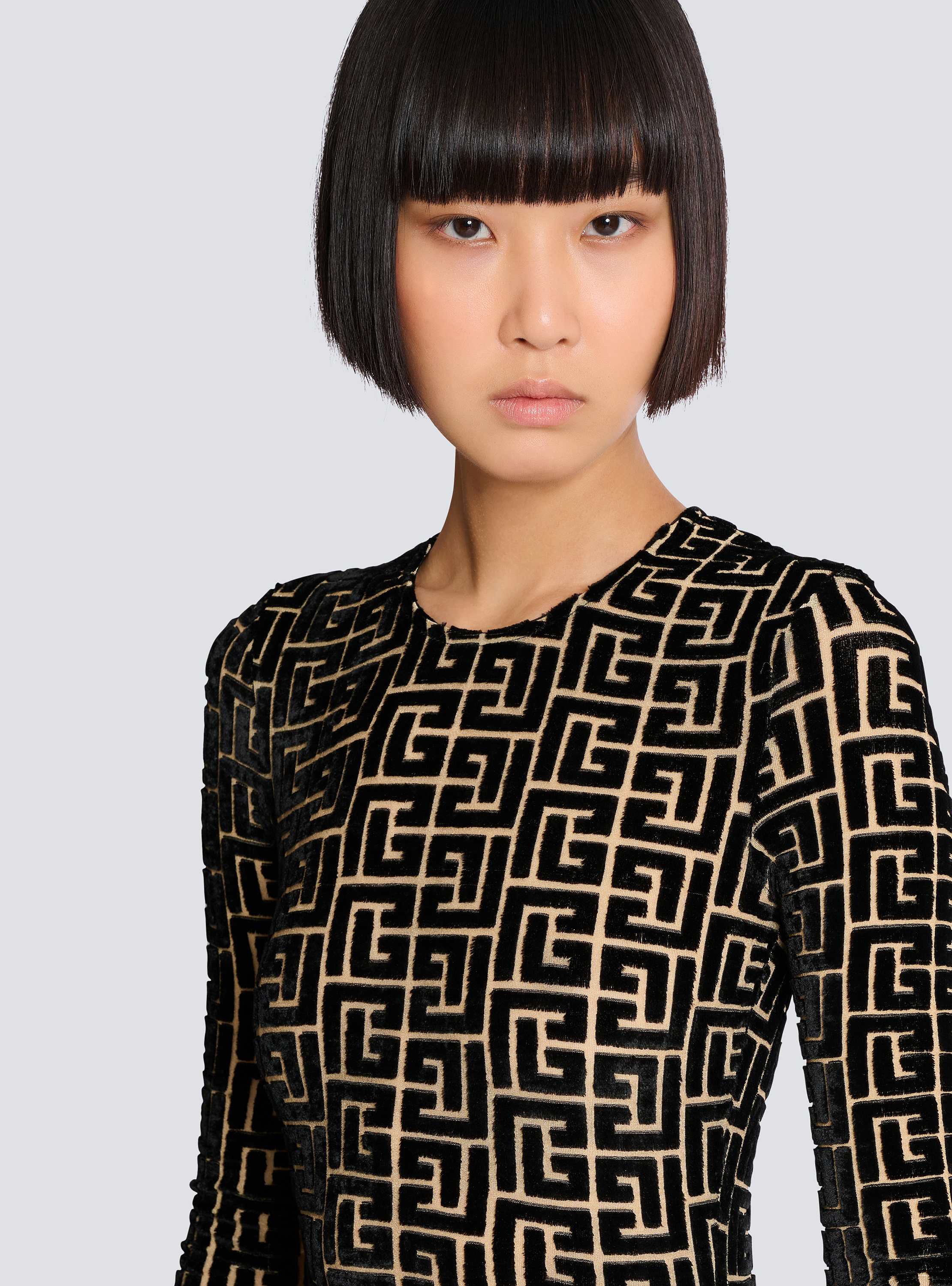 Monogrammed velvet top