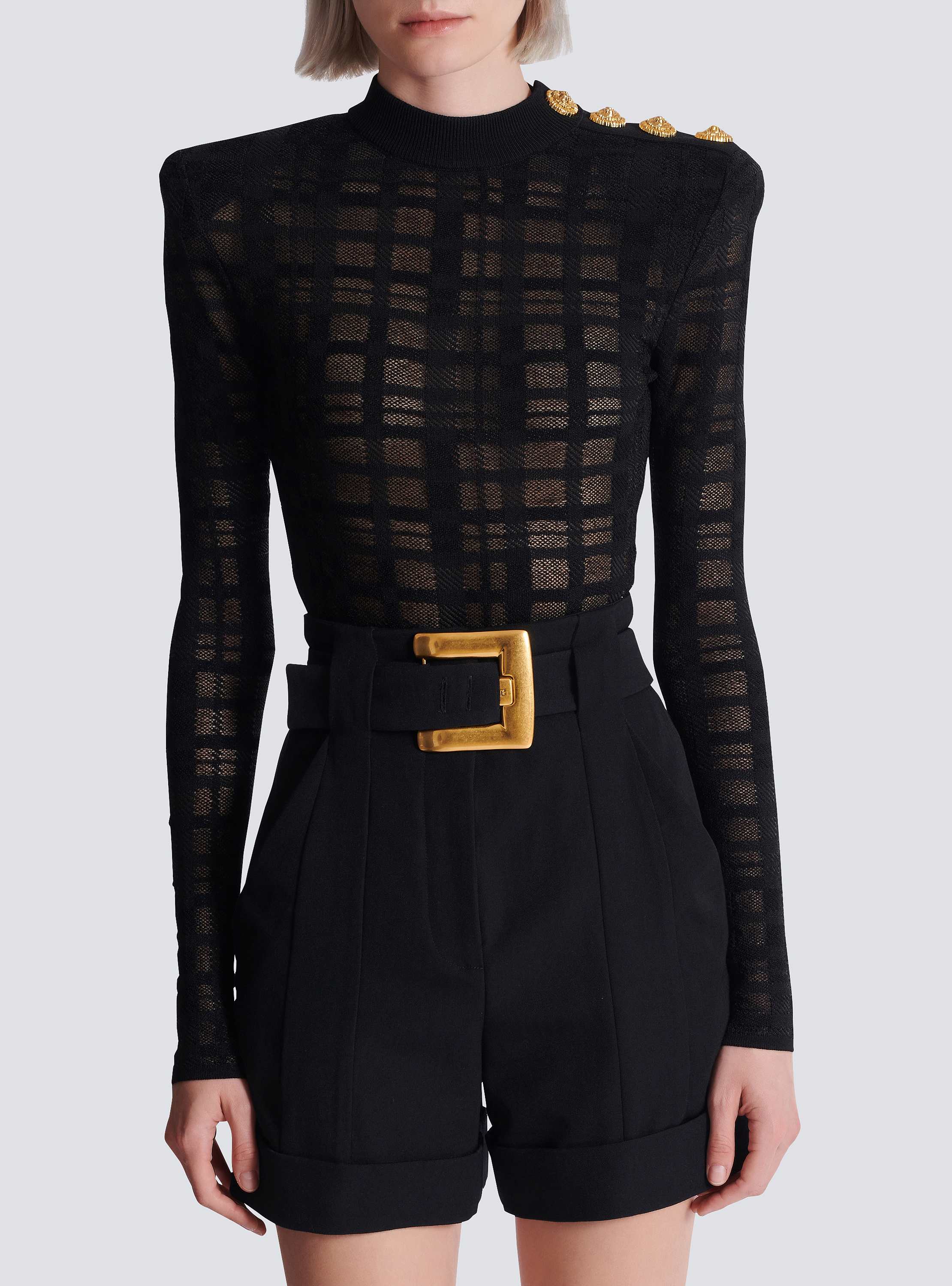 3-button bodysuit in plaid knit