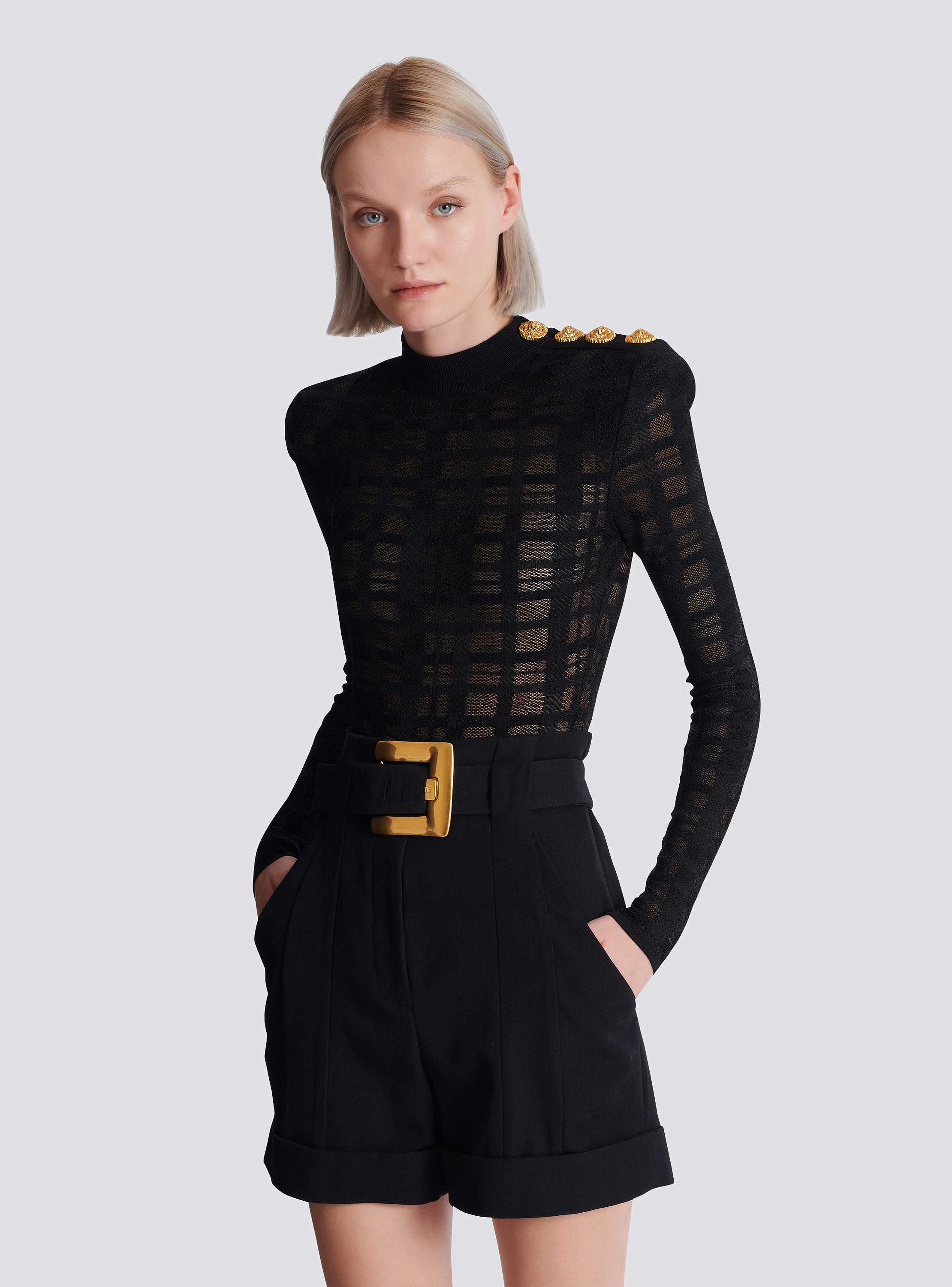 3-button bodysuit in plaid knit