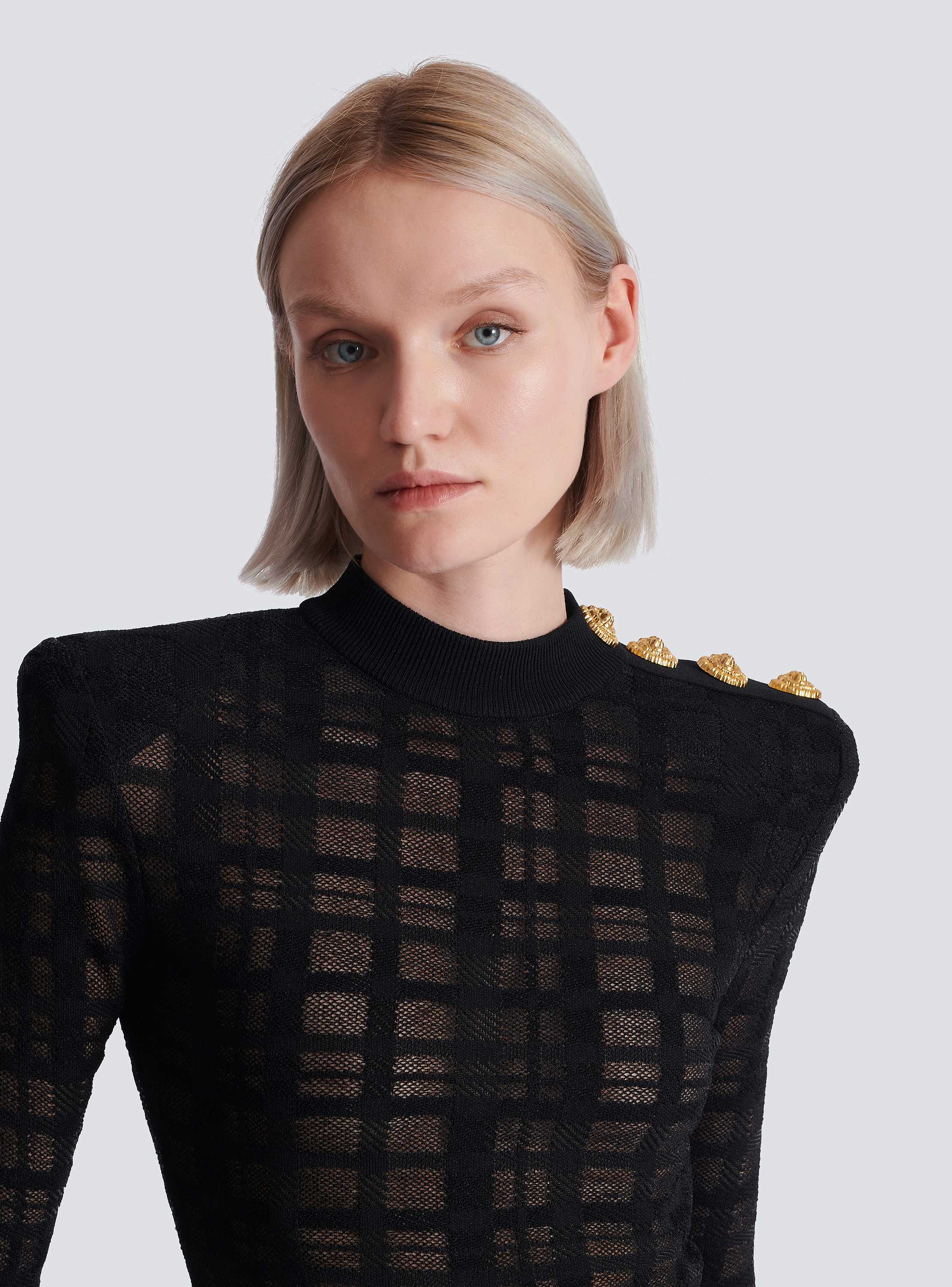 3-button bodysuit in plaid knit