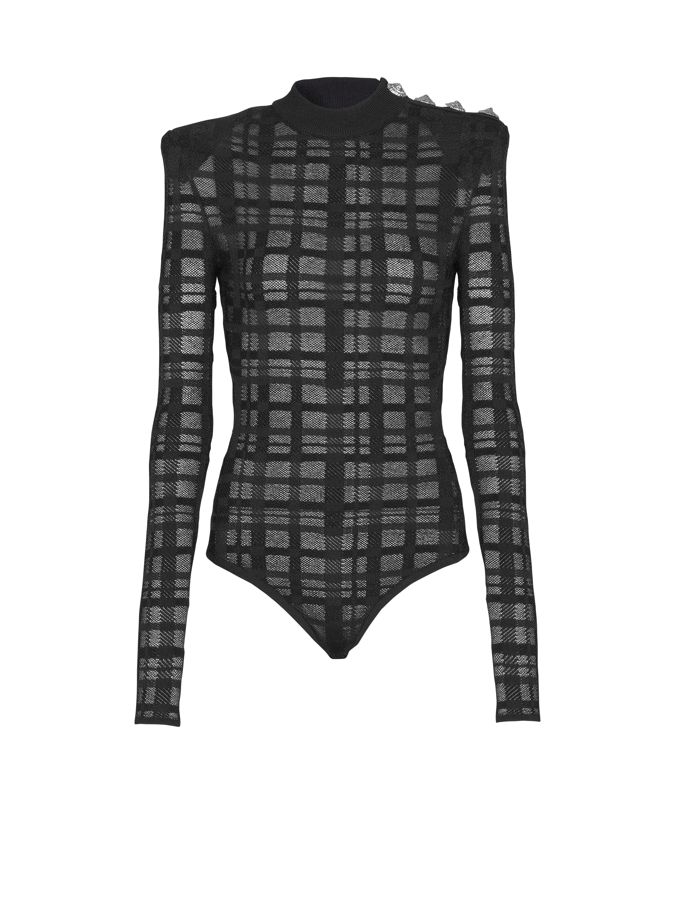 3-button bodysuit in plaid knit