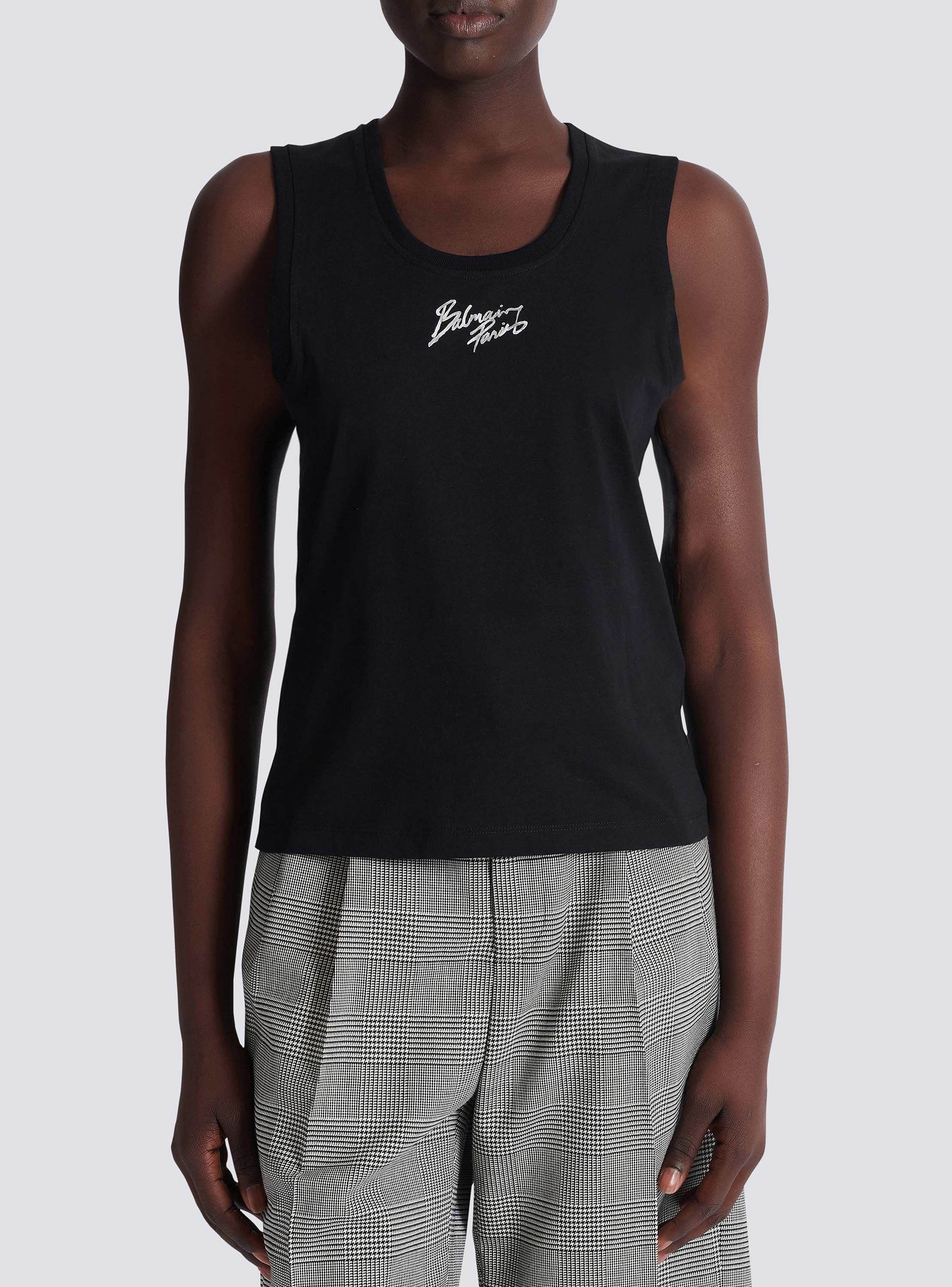 Relaxed tank top with Balmain Paris Brush print