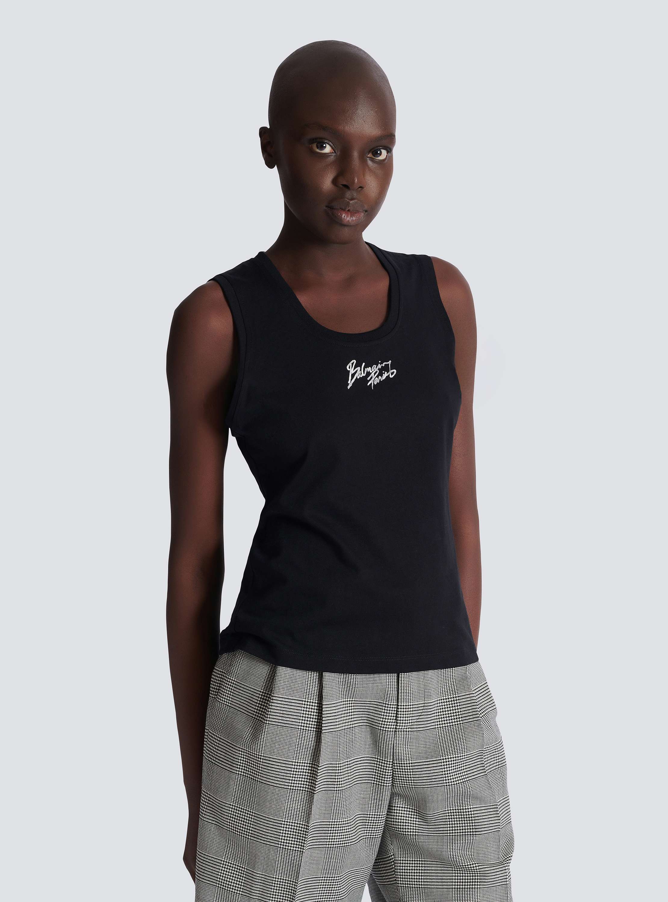 Relaxed tank top with Balmain Paris Brush print