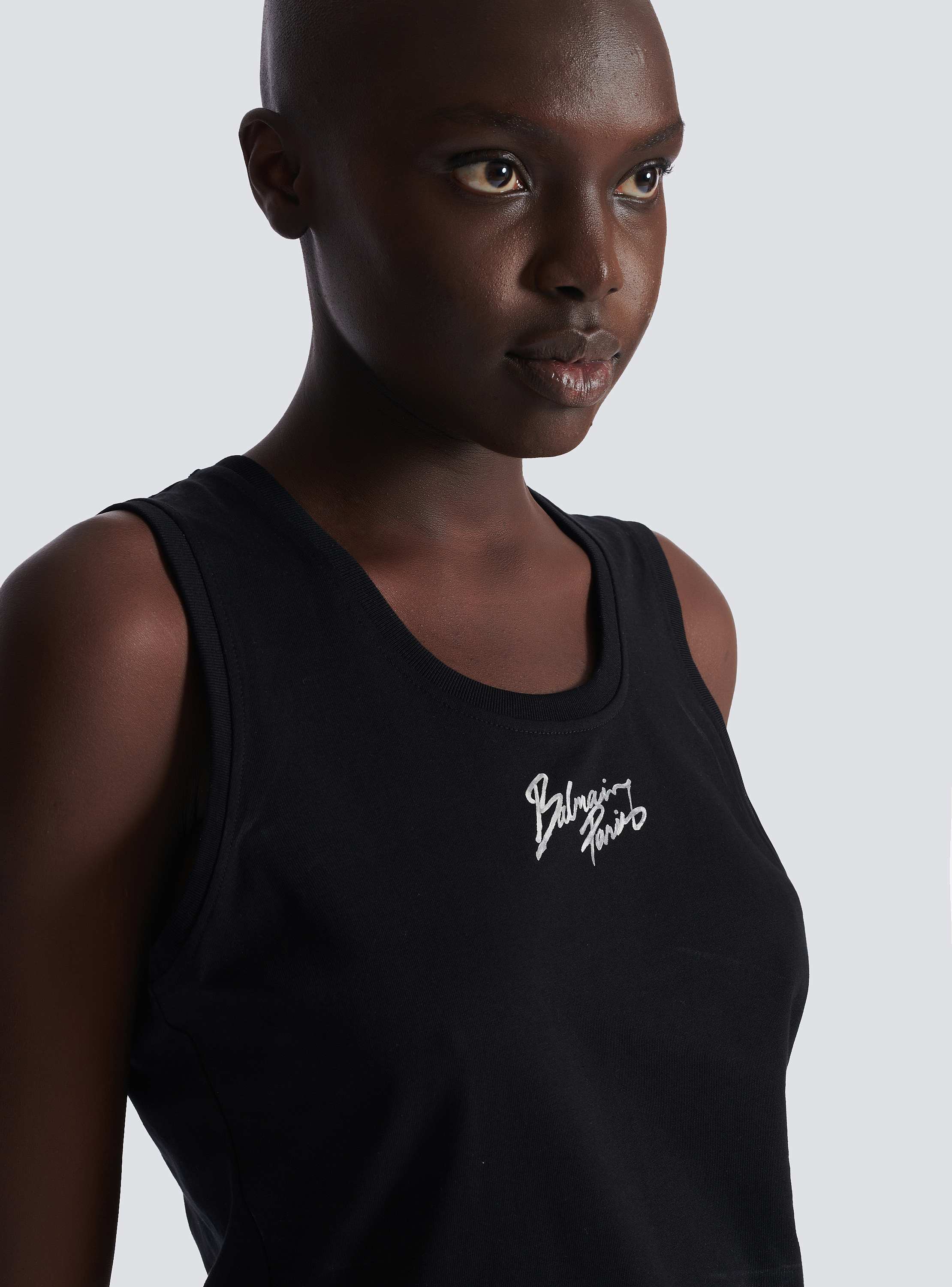 Relaxed tank top with Balmain Paris Brush print