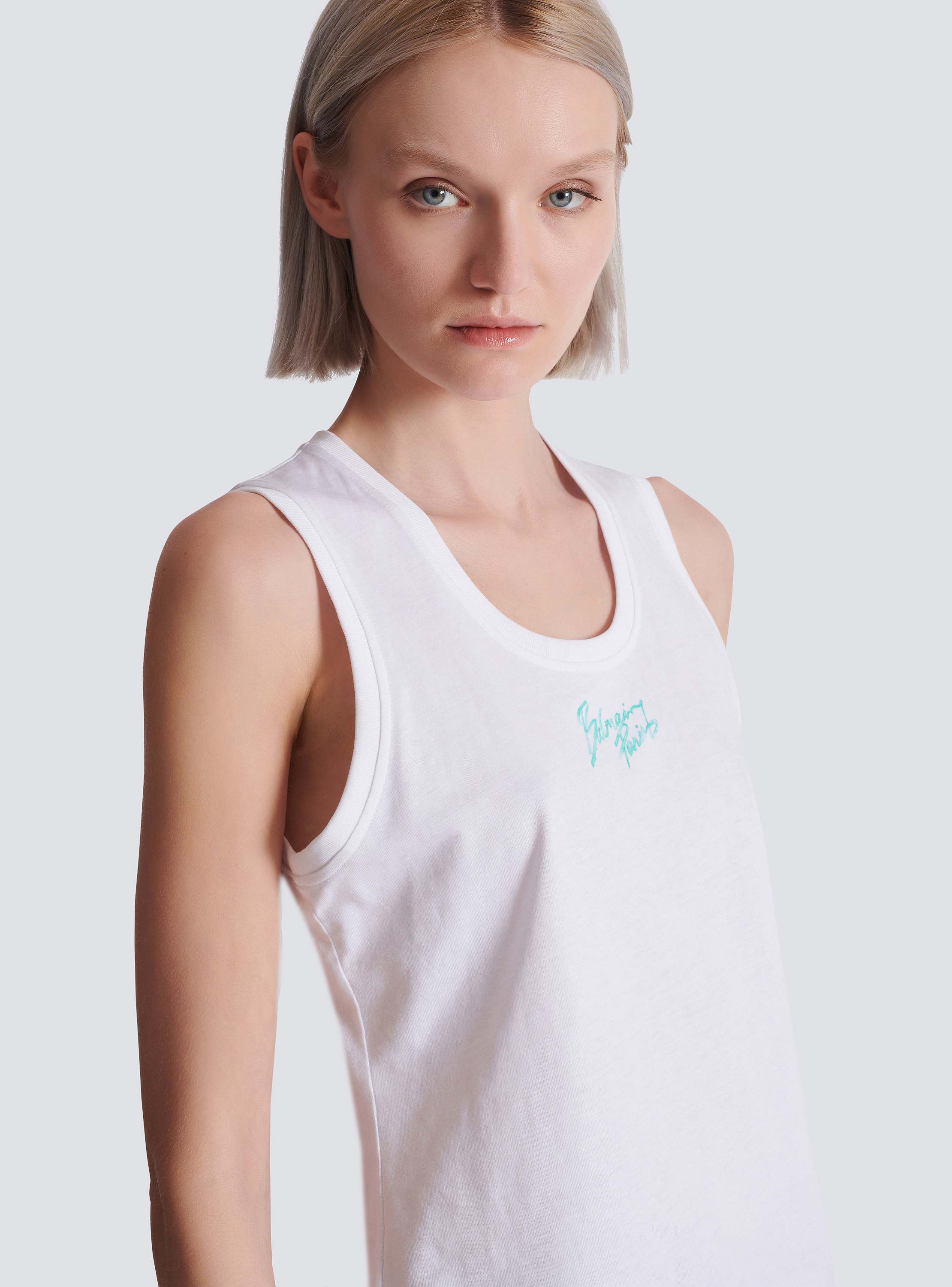 Relaxed tank top with Balmain Paris Brush print