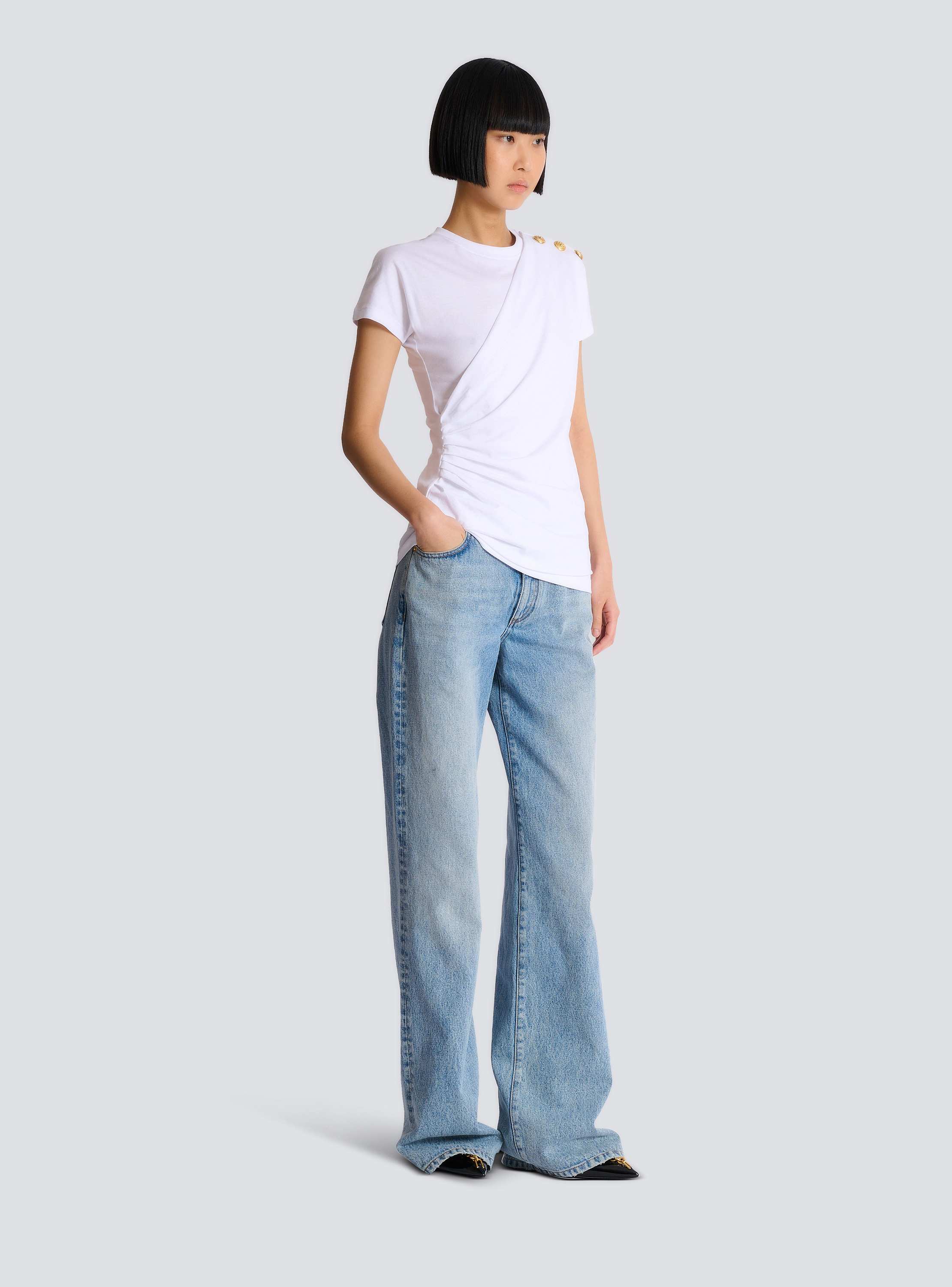 Draped T-shirt with buttons