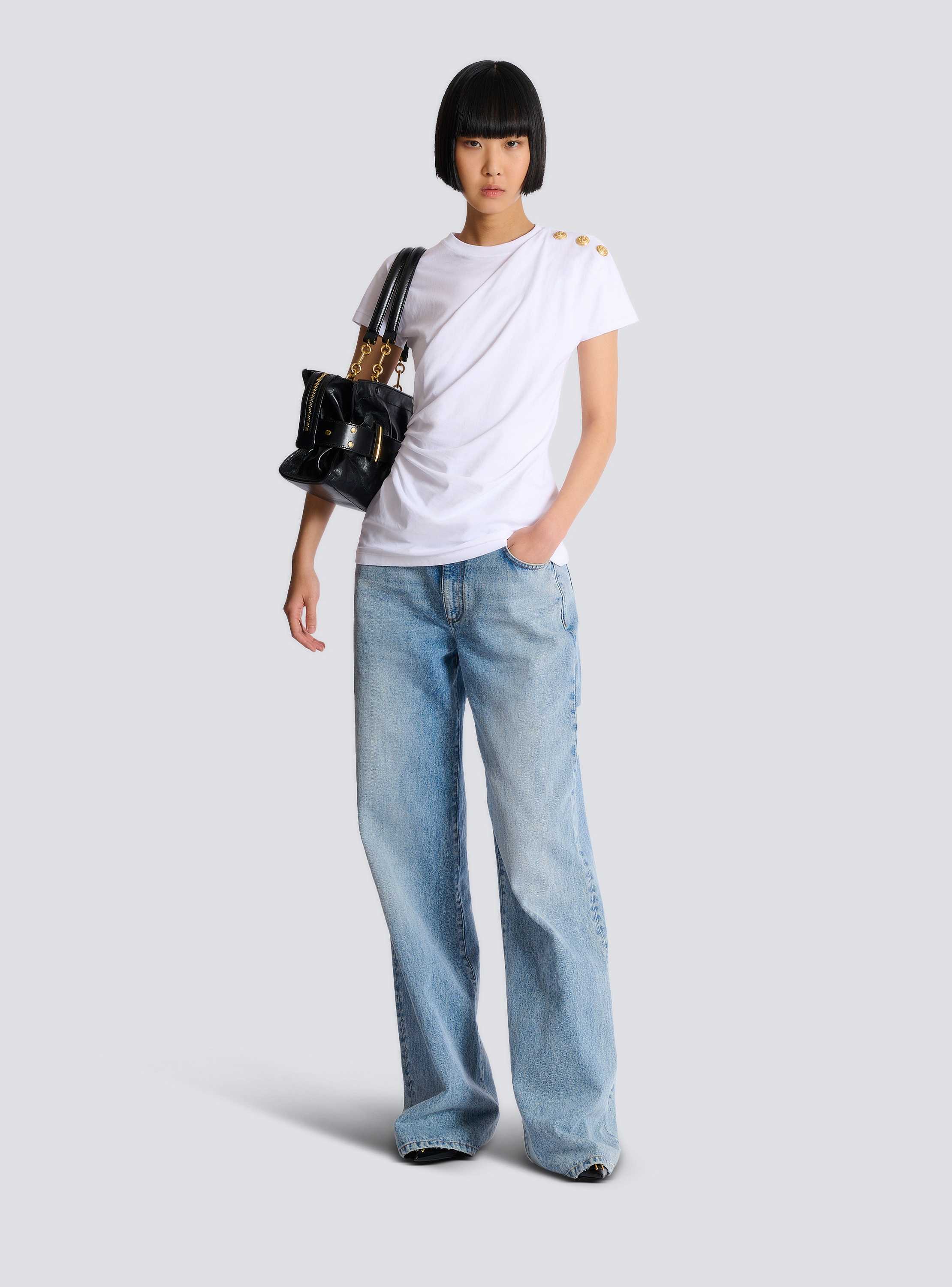 Draped T-shirt with buttons