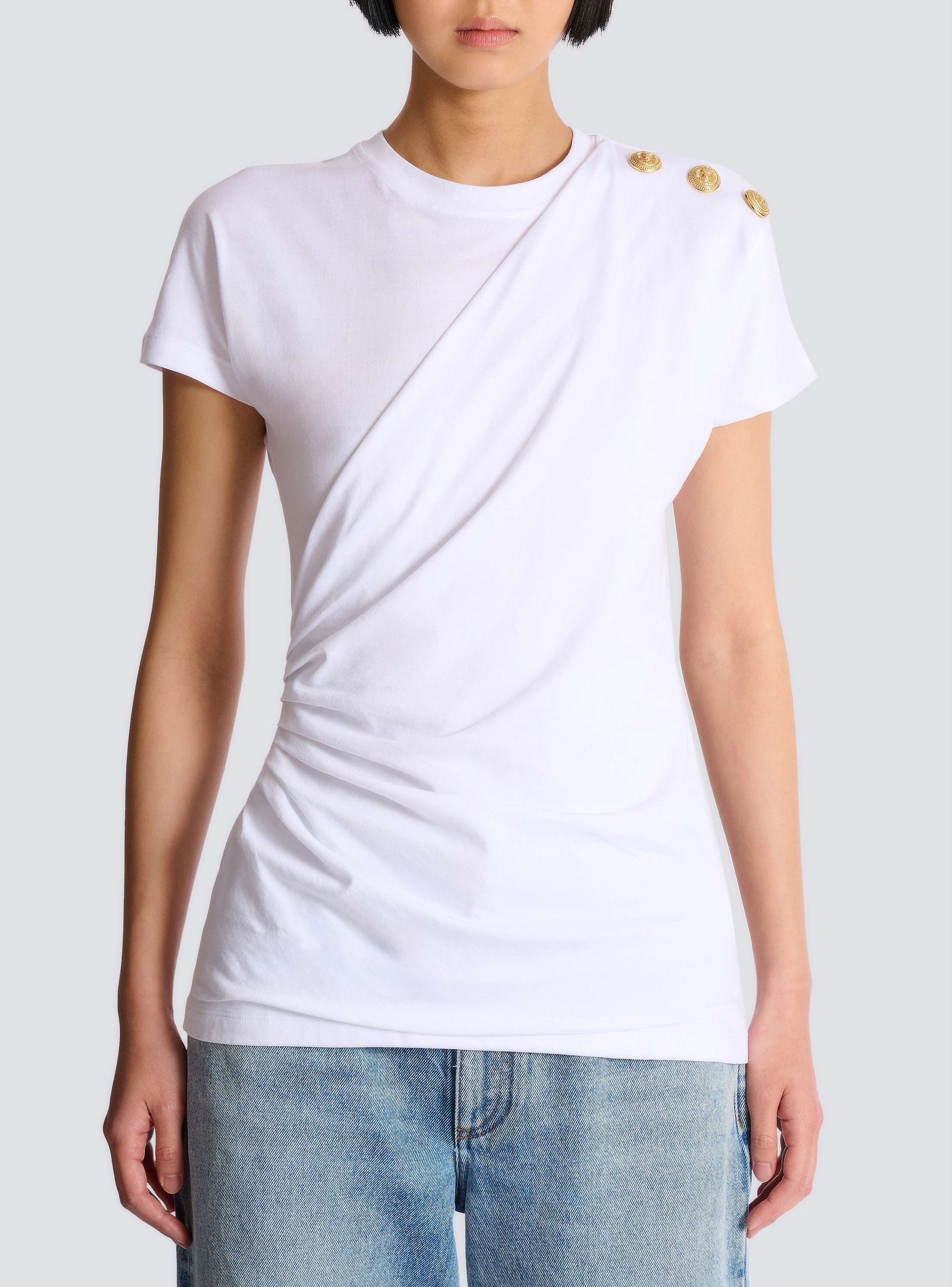 Draped T-shirt with buttons