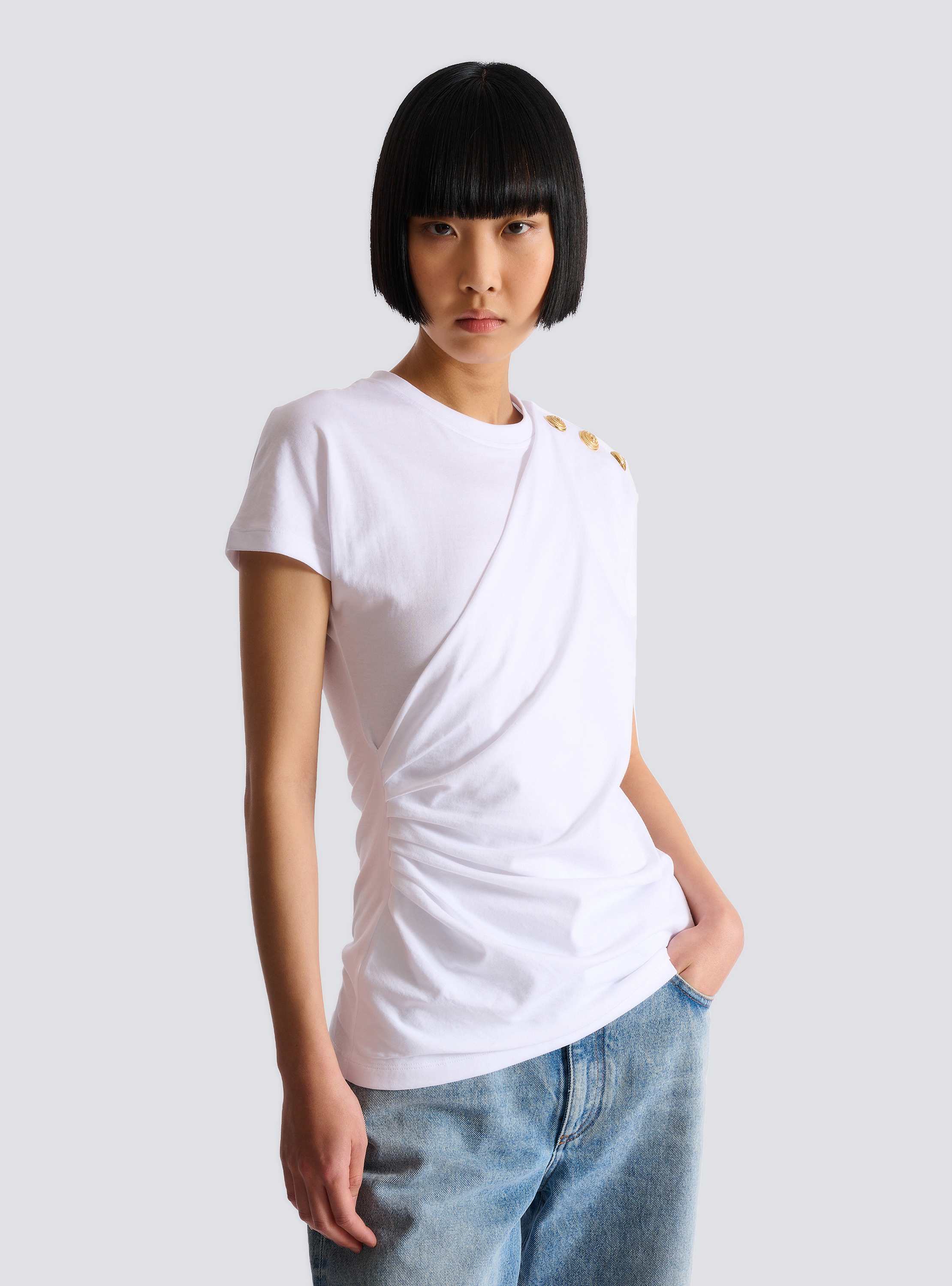 Draped T-shirt with buttons