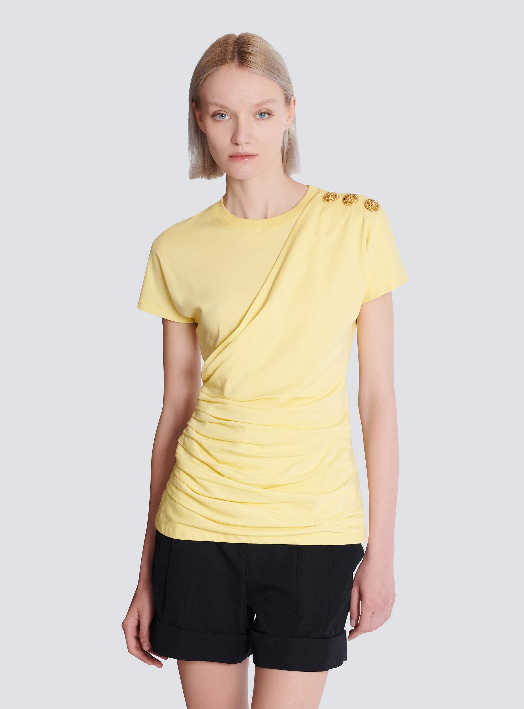 Draped T-shirt with buttons