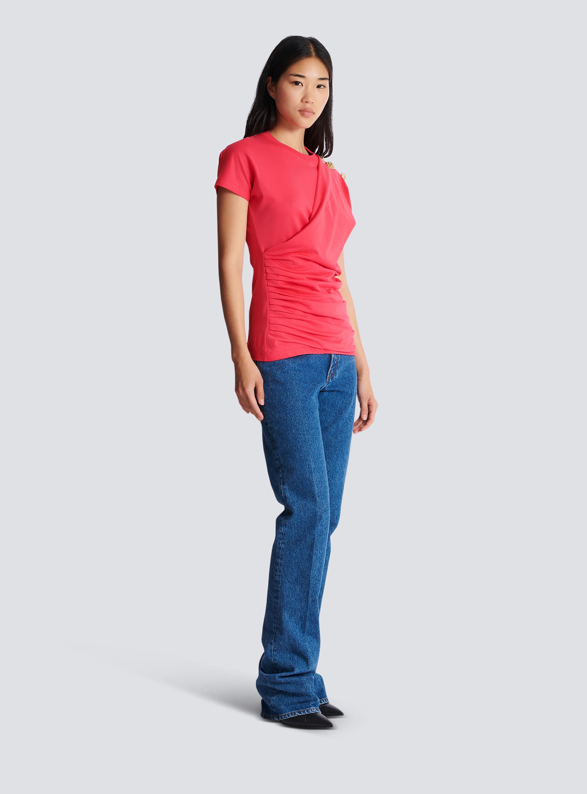 Draped T-shirt with buttons